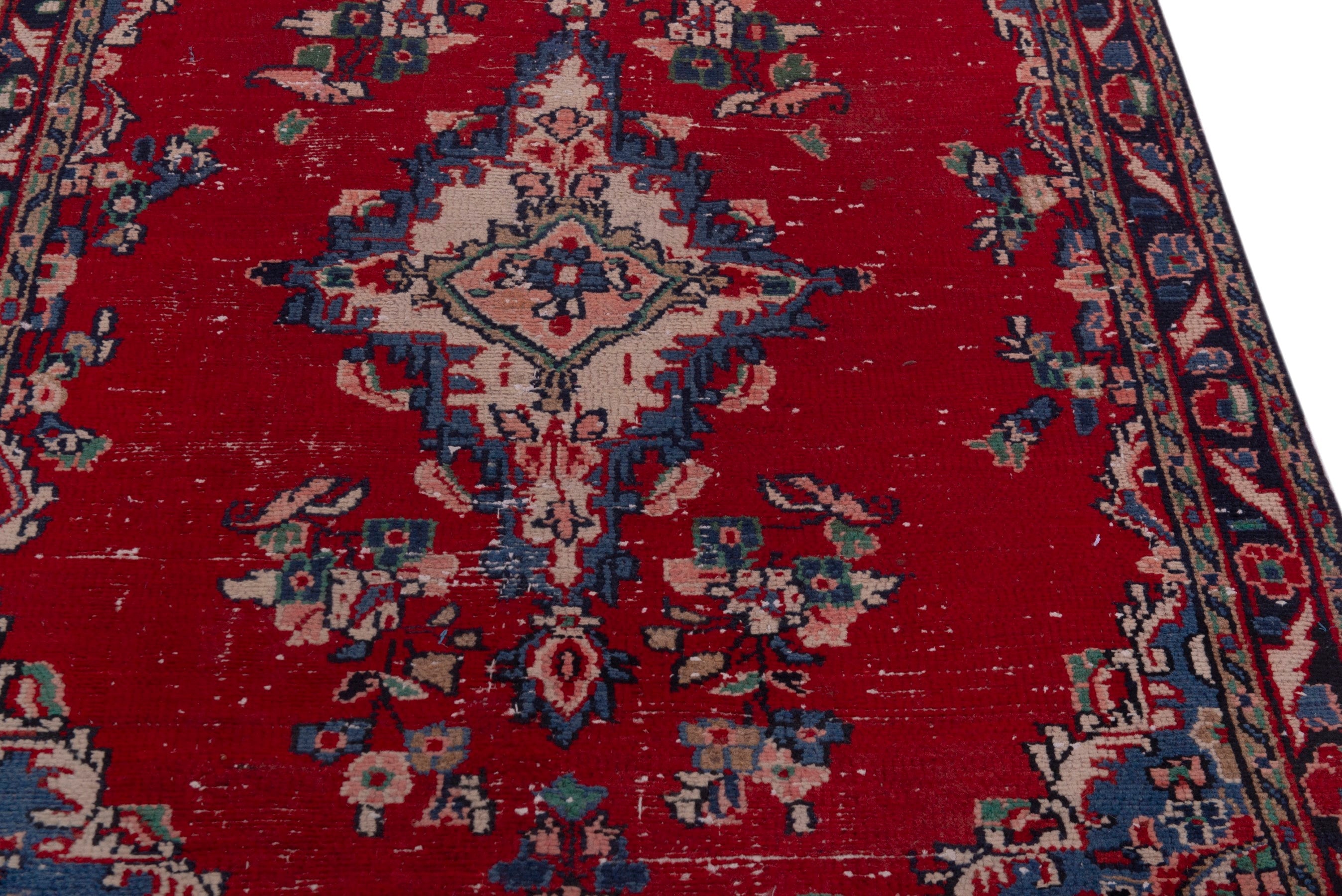 Persian Hamedan accent rug in deep red and denim, view 10 of 18