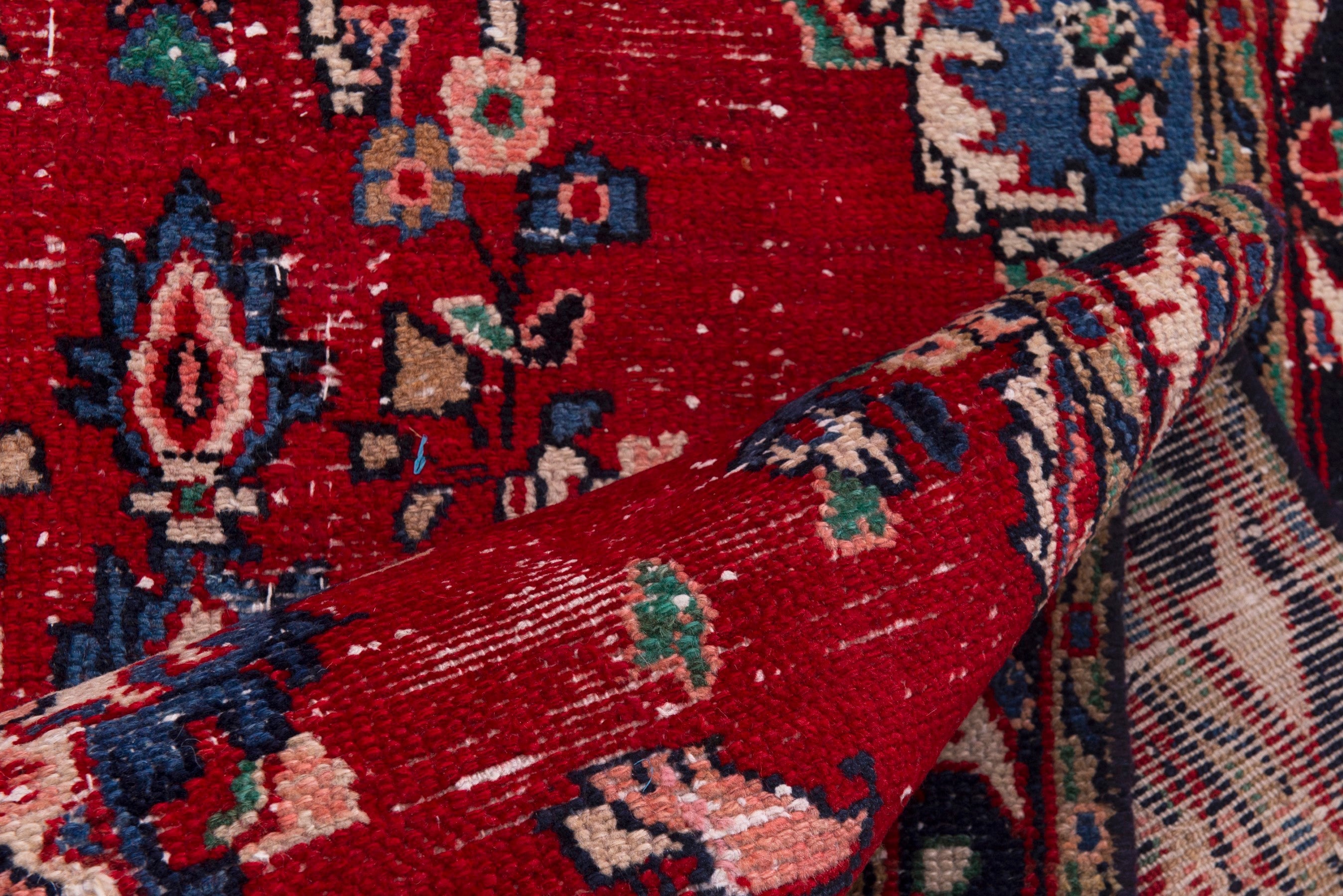 Persian Hamedan accent rug in deep red and denim, view 16 of 18