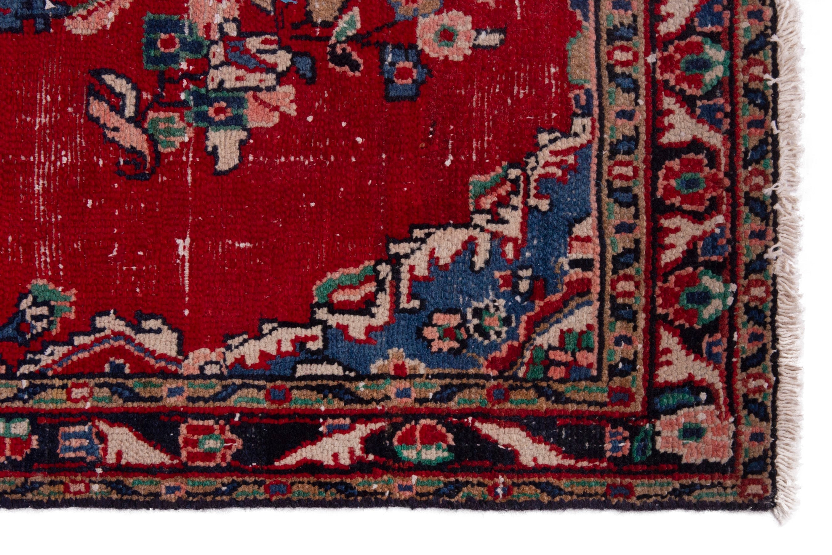 Persian Hamedan accent rug in deep red and denim, view 5 of 18