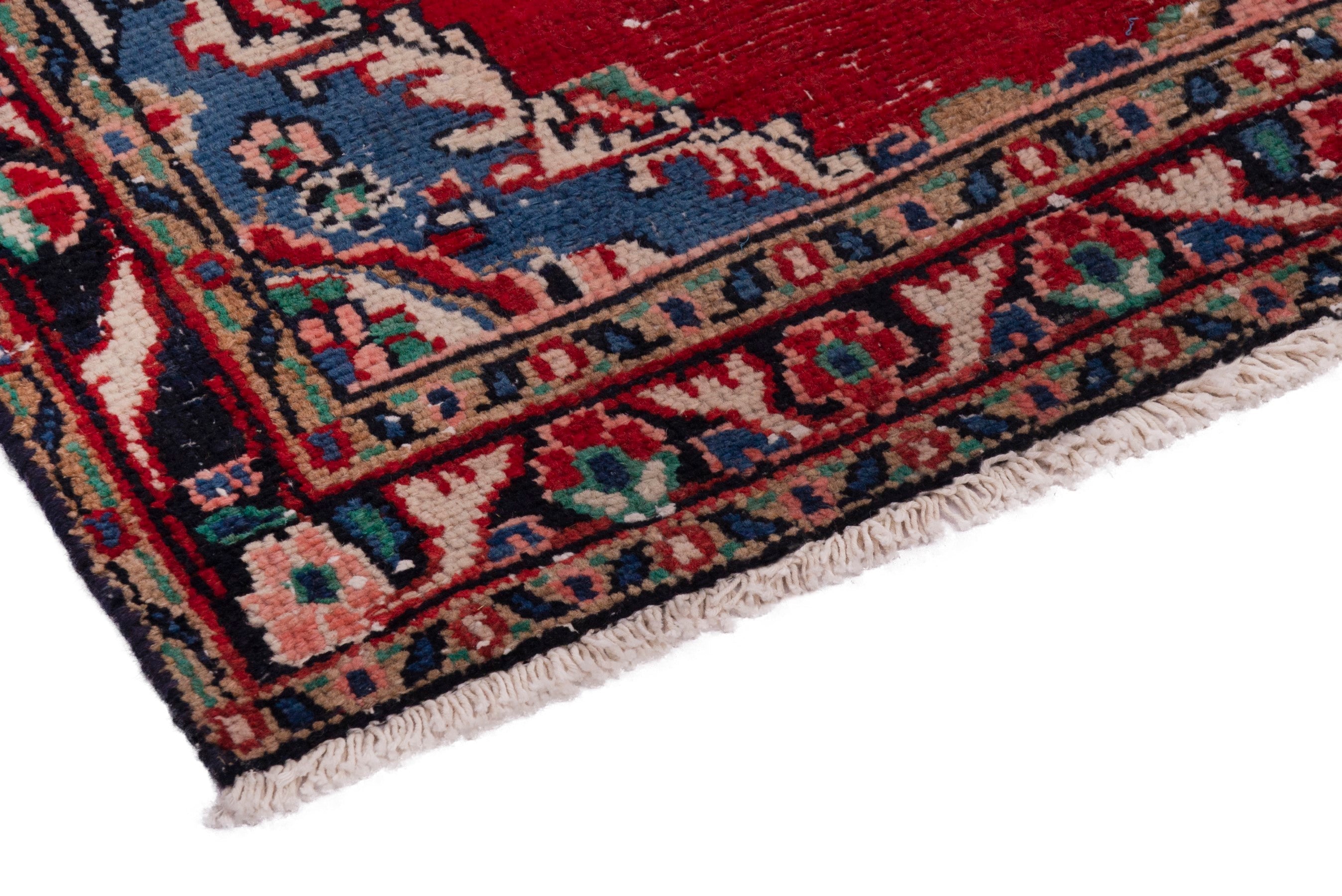 Persian Hamedan accent rug in deep red and denim, view 6 of 18