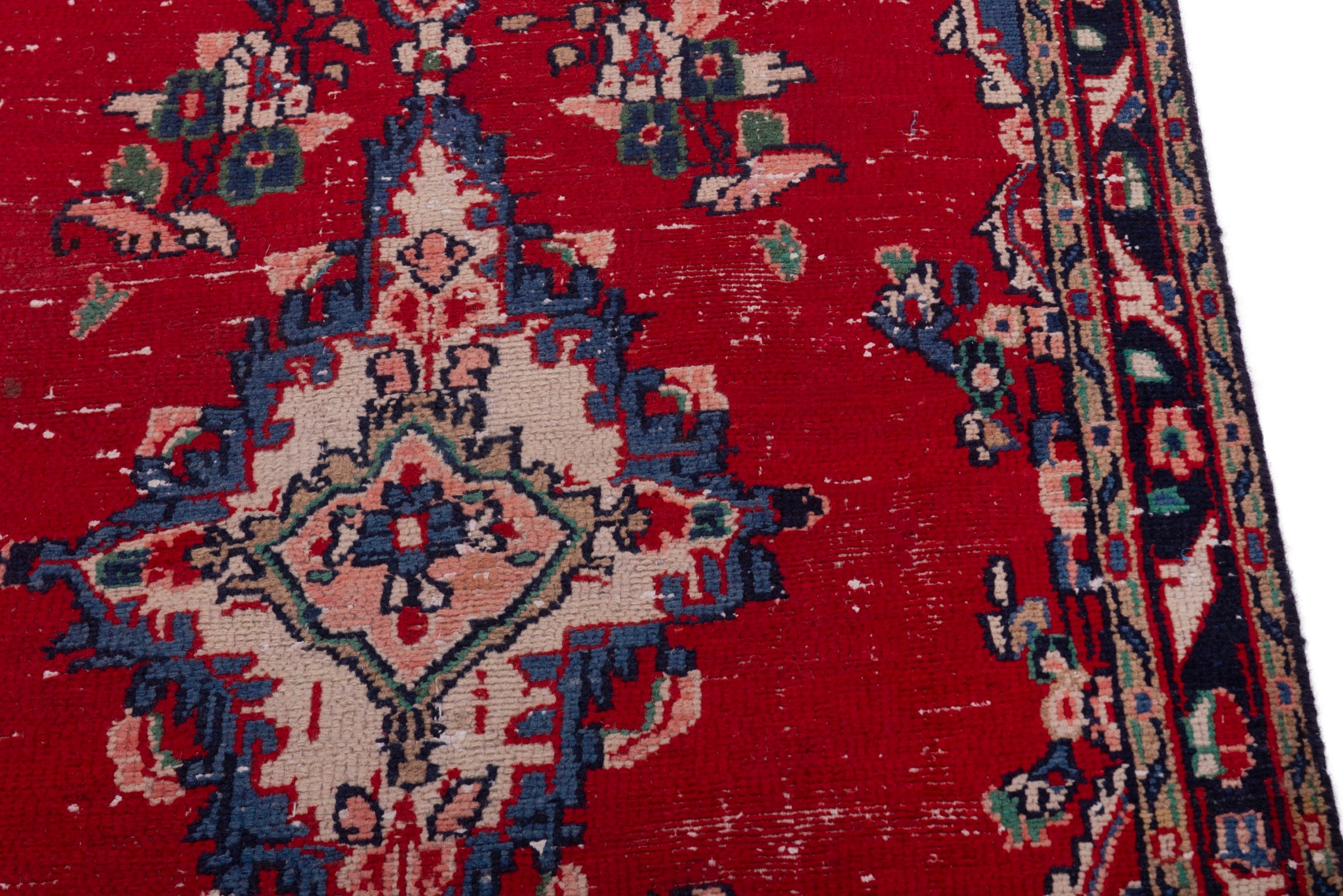 Persian Hamedan accent rug in deep red and denim, view 7 of 18