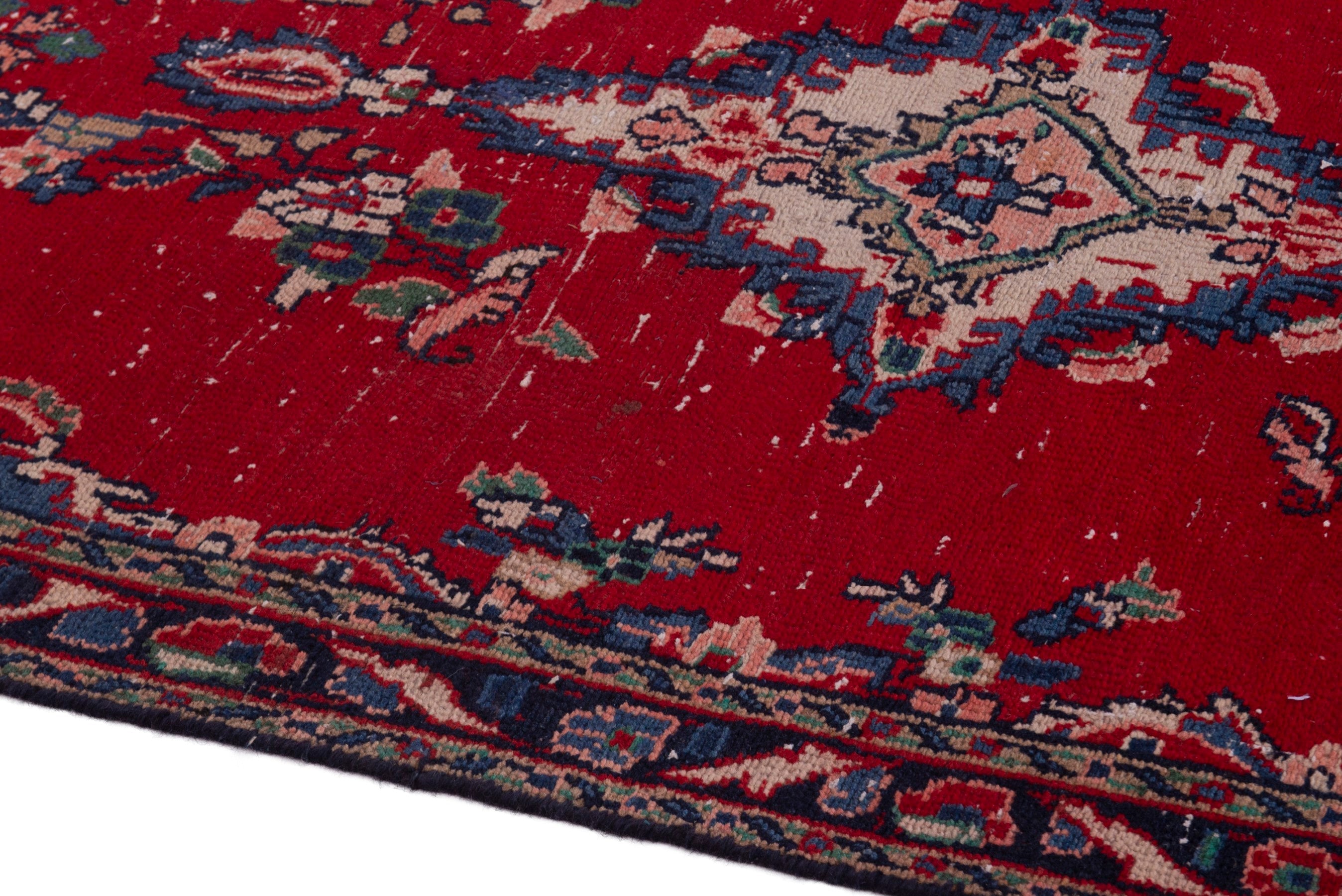 Persian Hamedan accent rug in deep red and denim, view 8 of 18