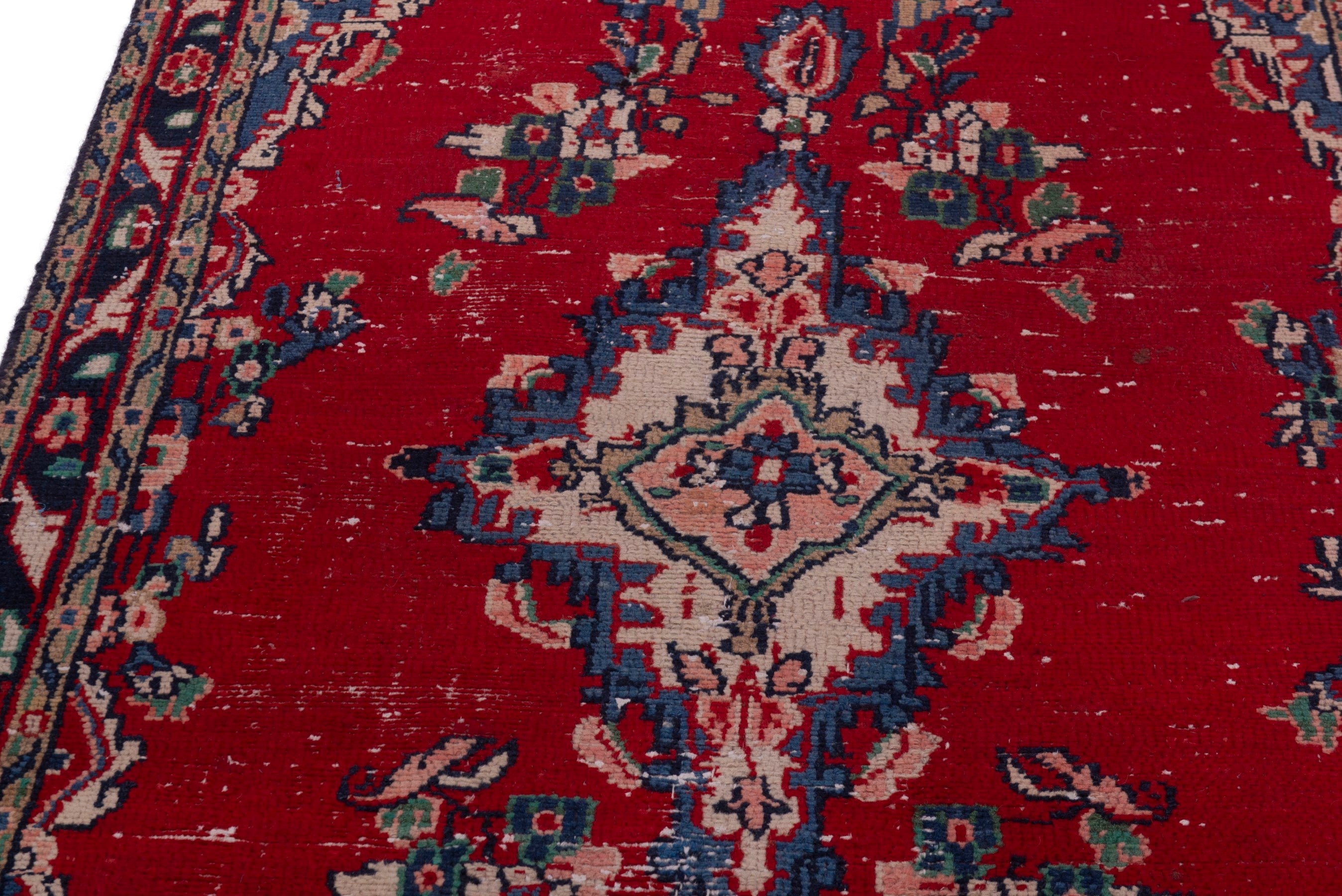 Persian Hamedan accent rug in deep red and denim, view 9 of 18