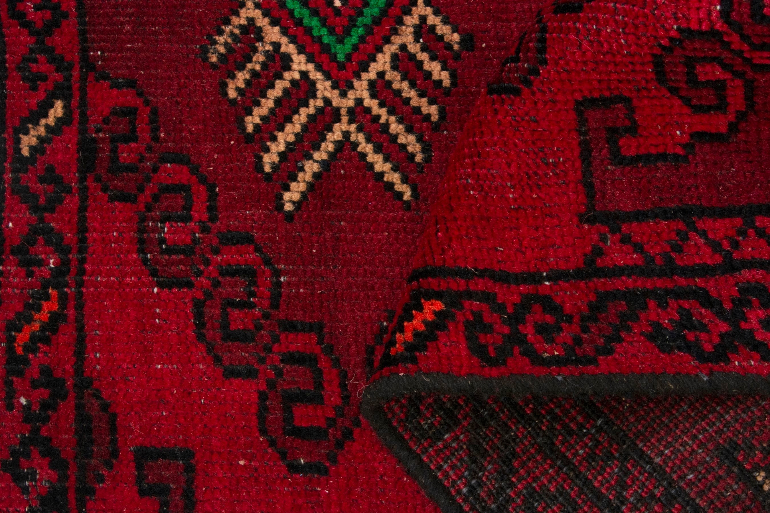 Persian Baluch accent rug in deep red and burgundy, view 14 of 17