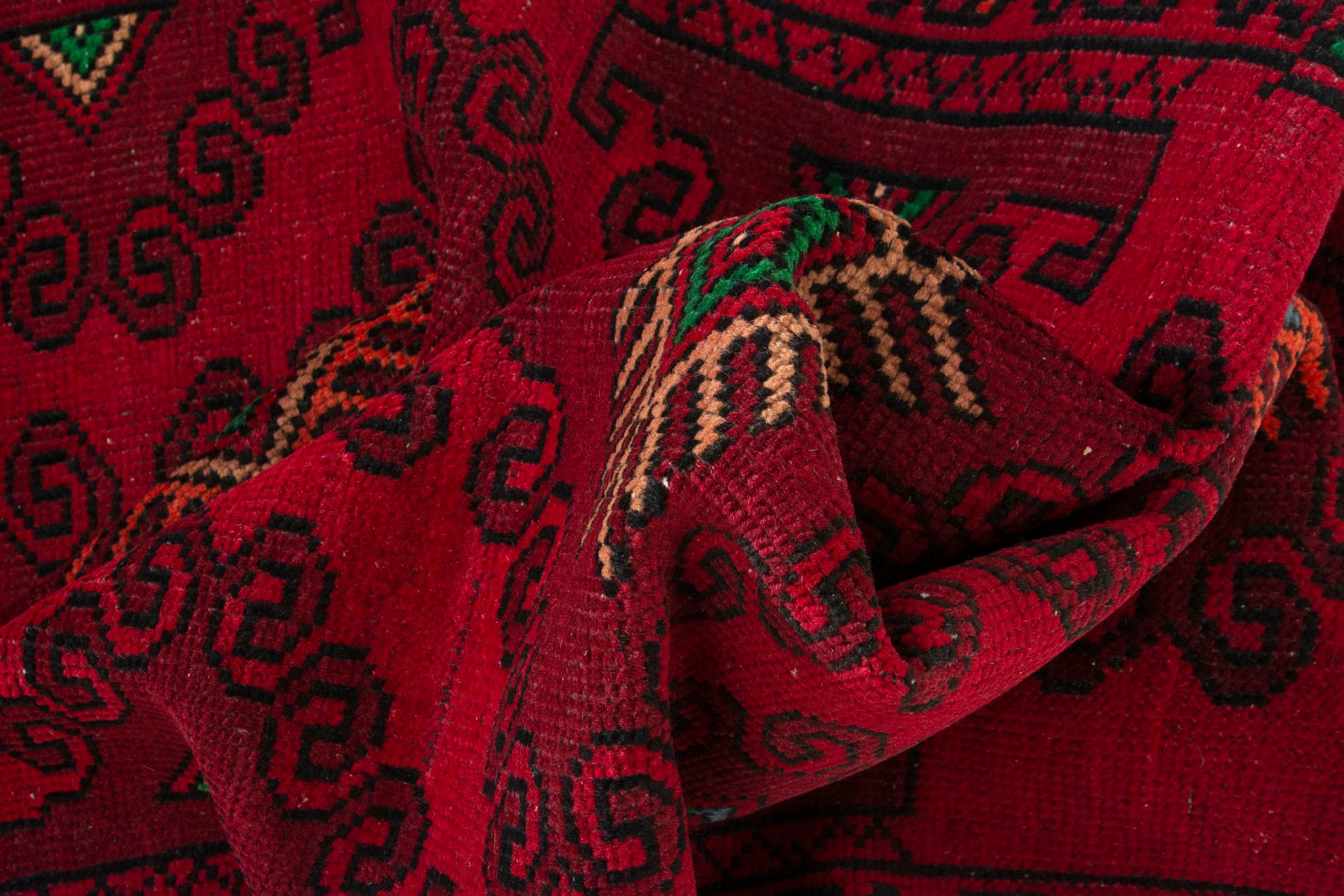 Persian Baluch accent rug in deep red and burgundy, view 15 of 17
