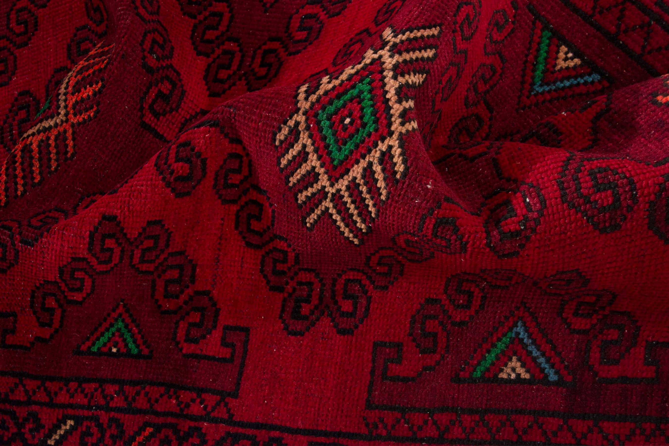 Persian Baluch accent rug in deep red and burgundy, view 16 of 17
