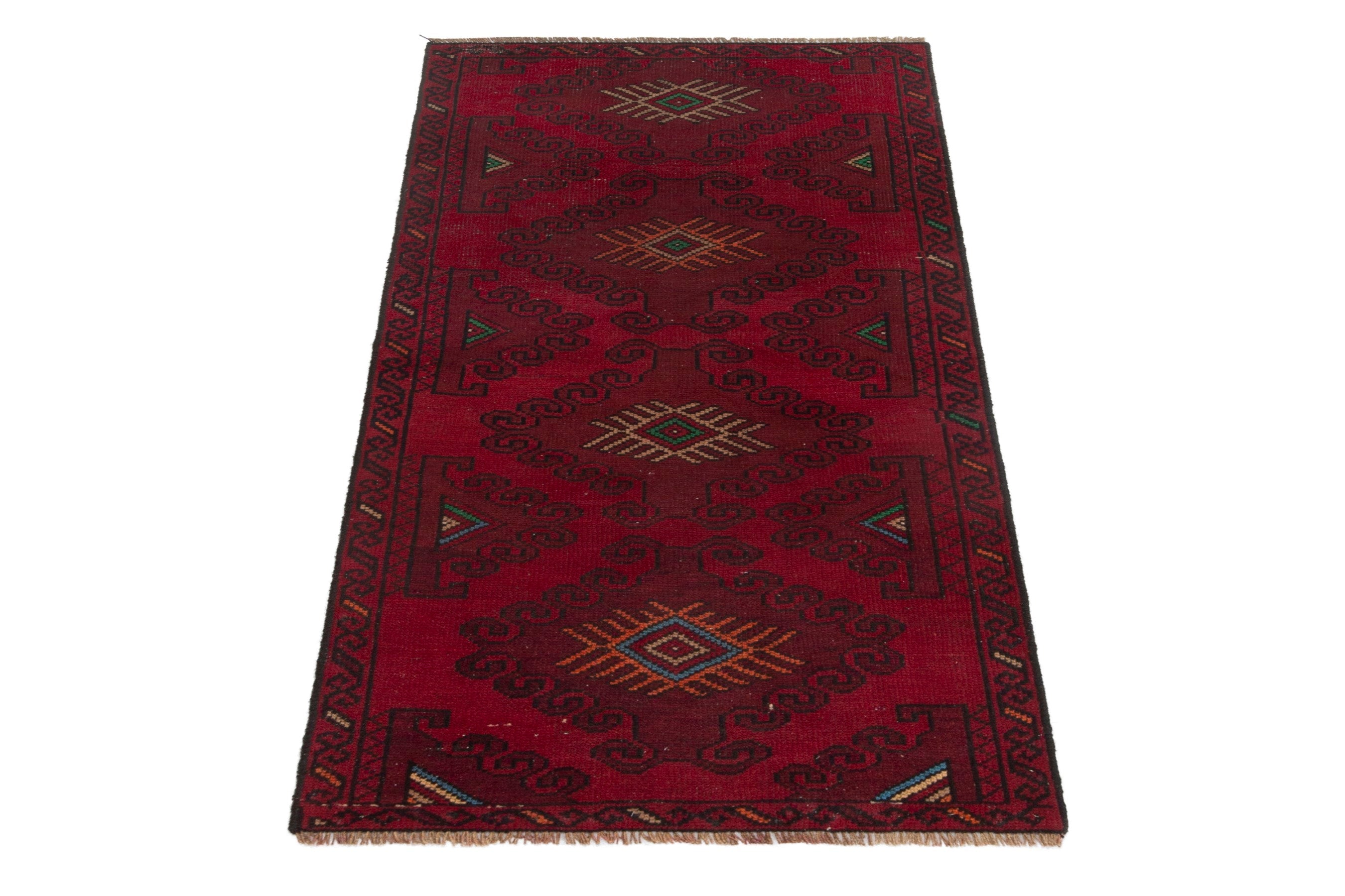 Persian Baluch accent rug in deep red and burgundy, view 2 of 17