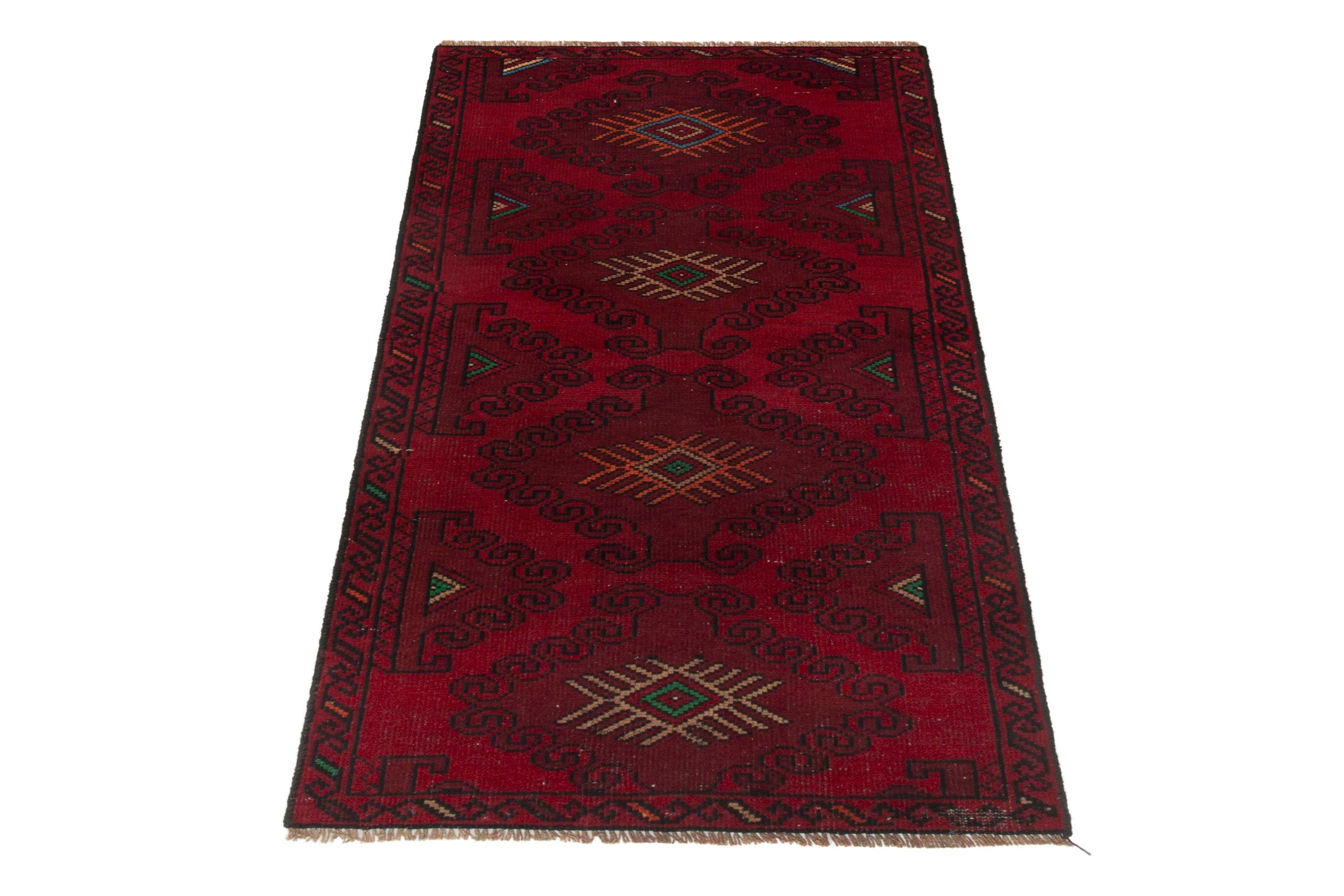 Persian Baluch accent rug in deep red and burgundy, view 3 of 17