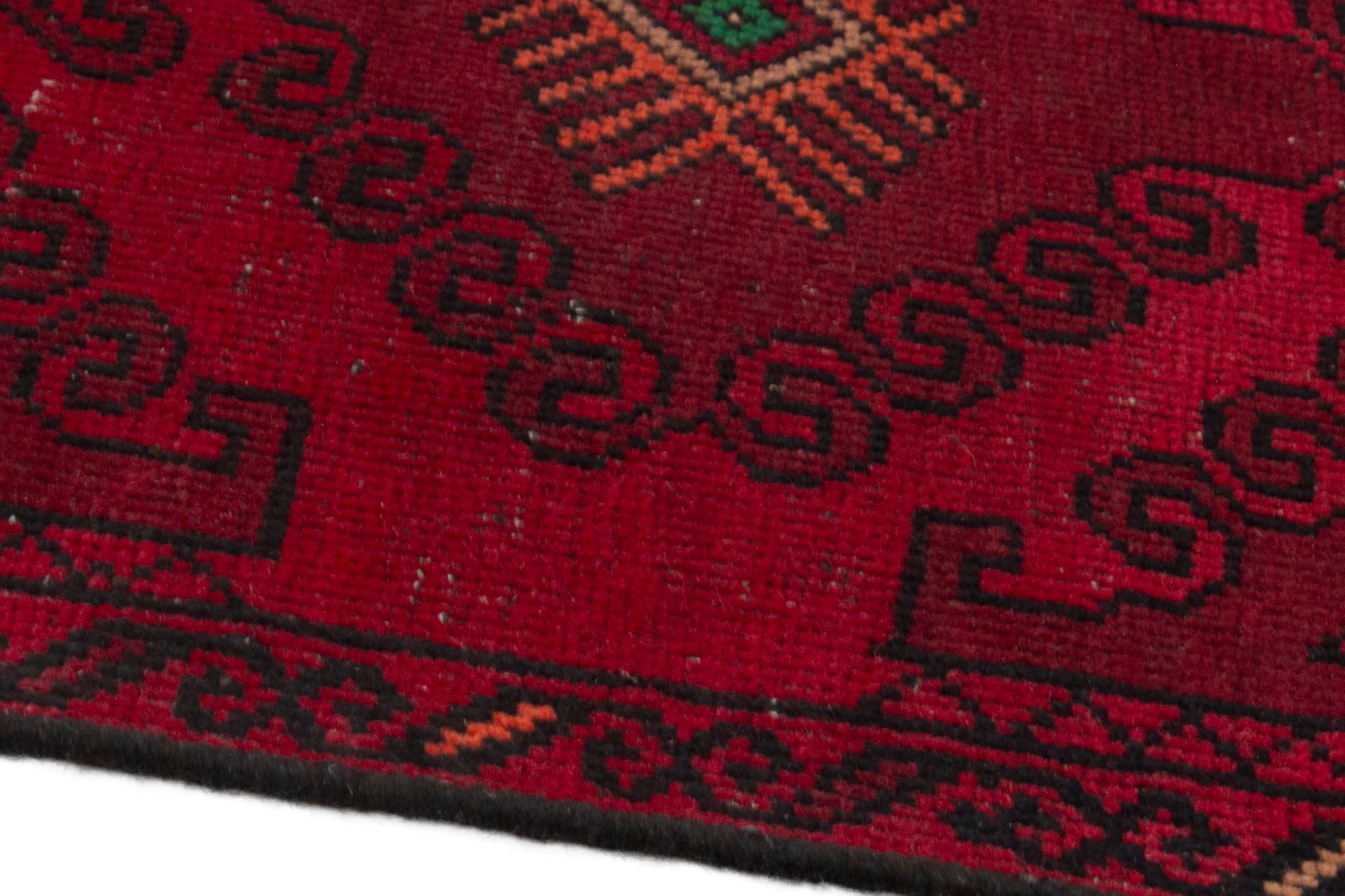 Persian Baluch accent rug in deep red and burgundy, view 8 of 17