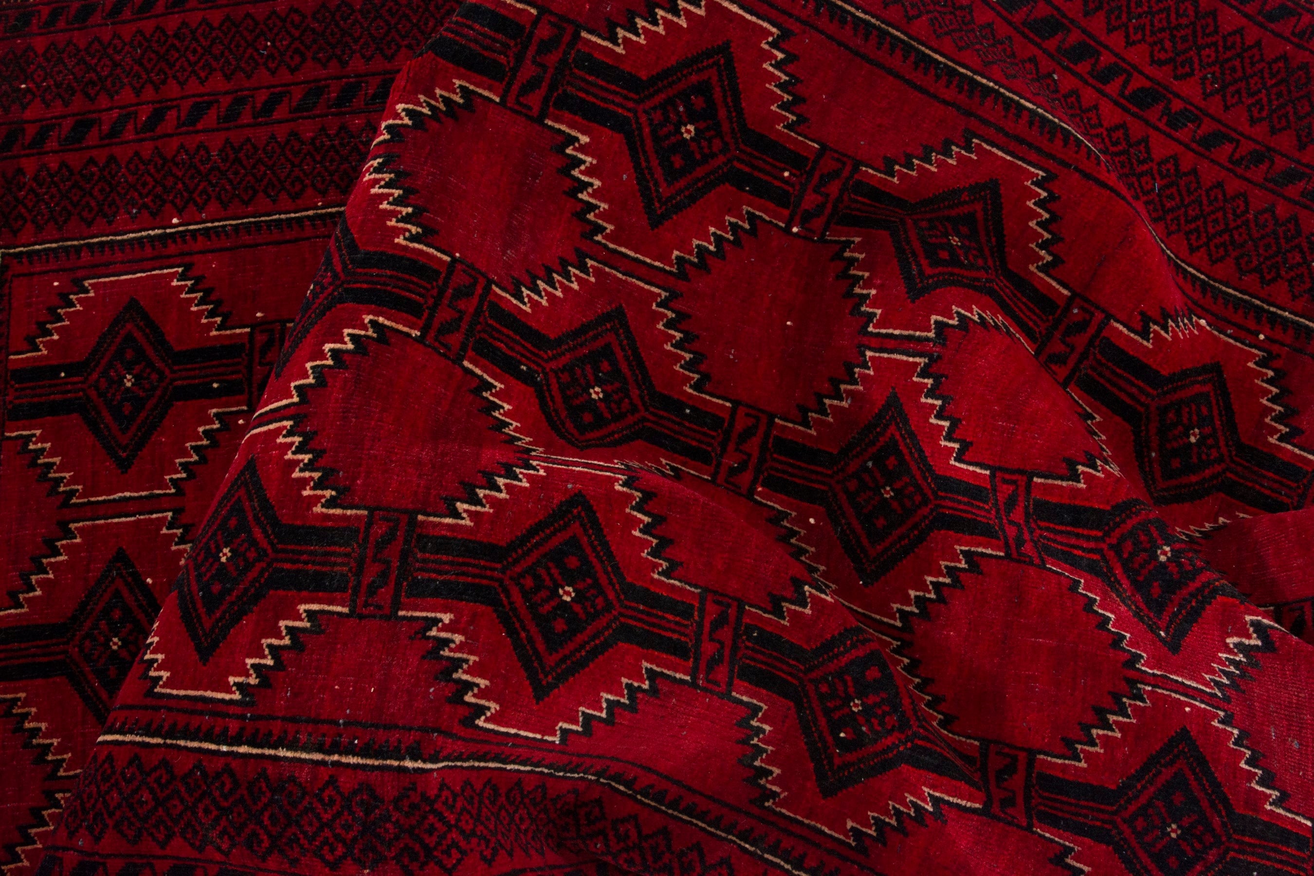 Persian Baluch accent rug in burgundy and deep red, view 15 of 17