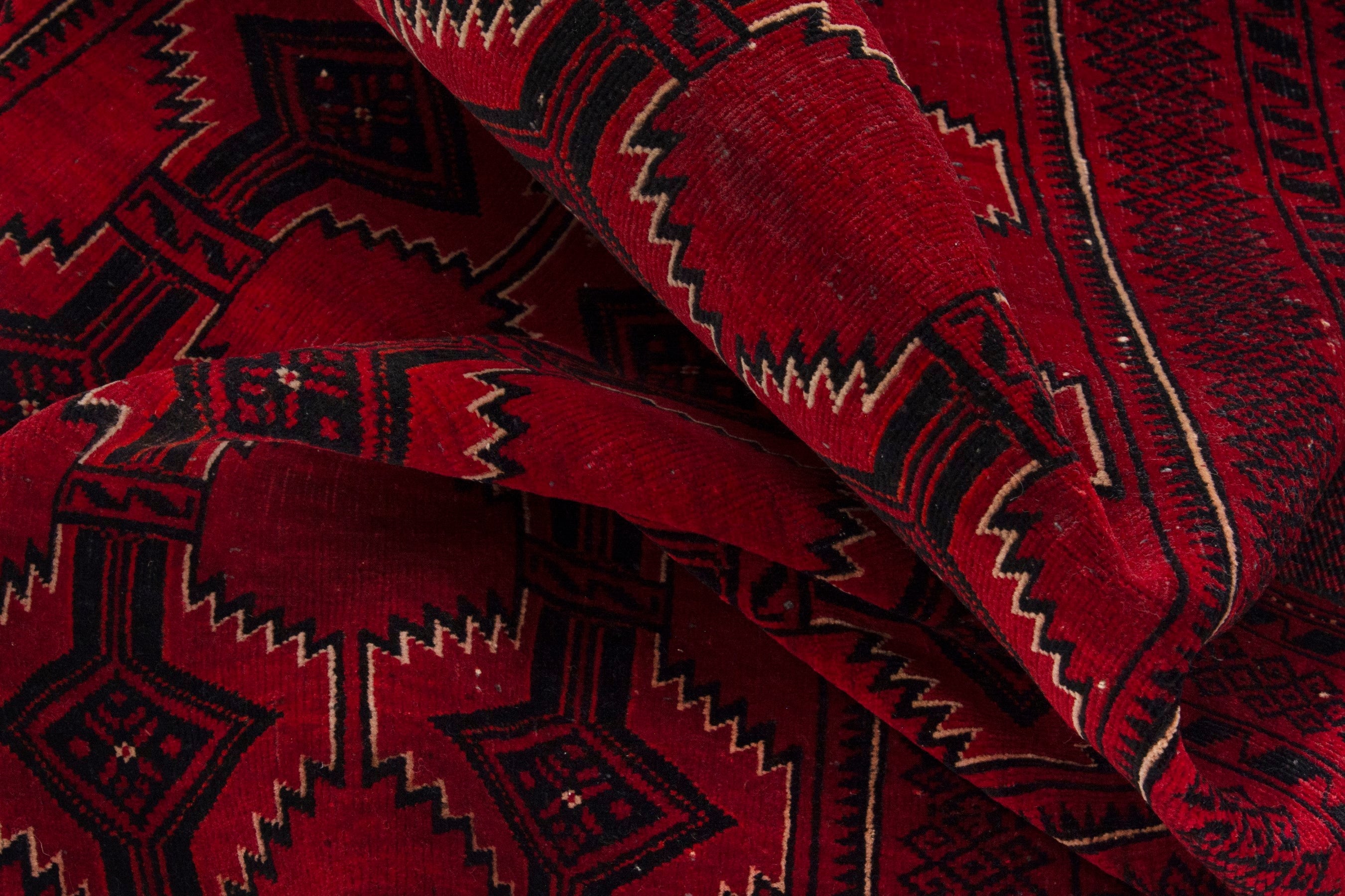Persian Baluch accent rug in burgundy and deep red, view 16 of 17