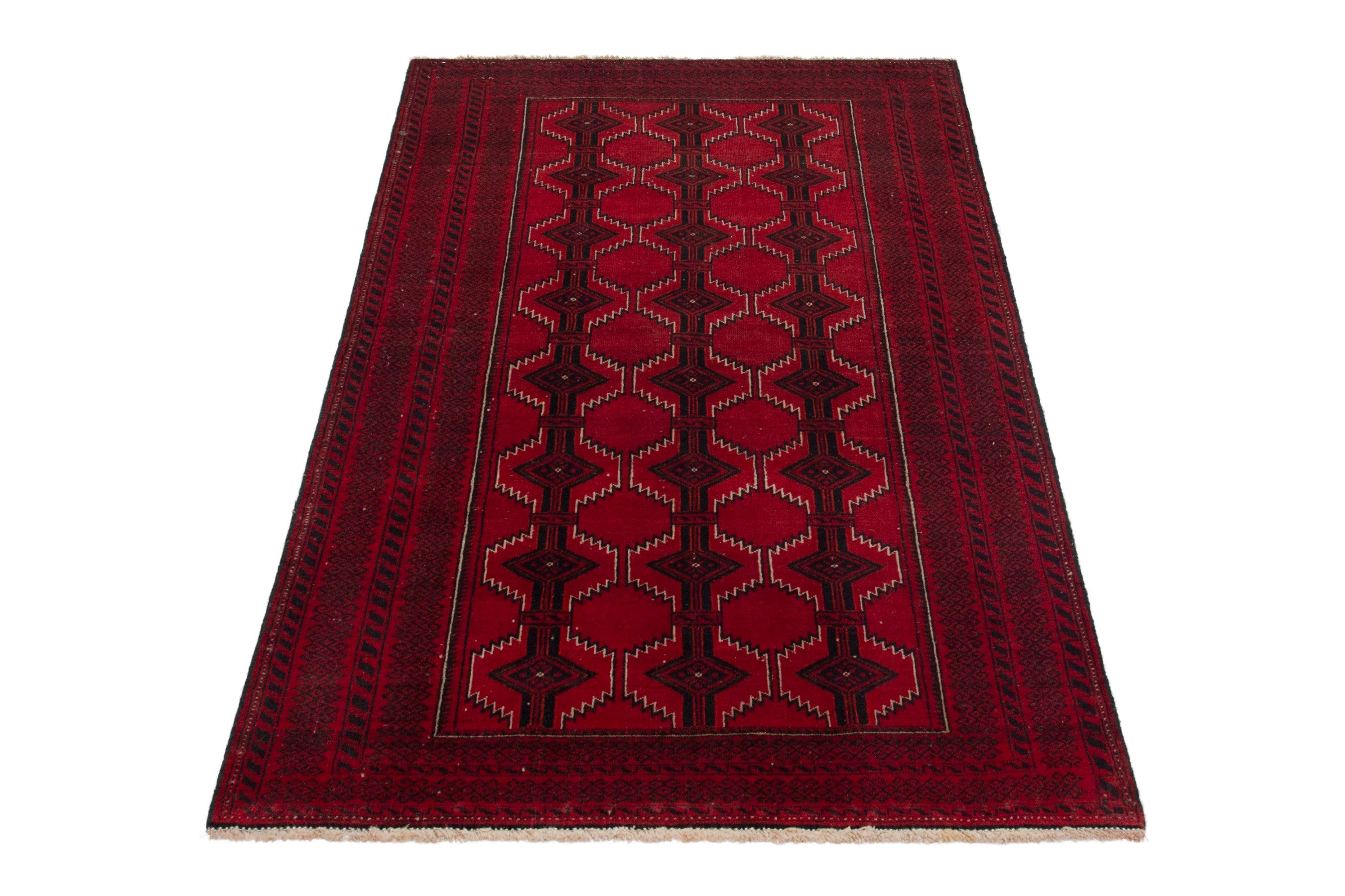 Persian Baluch accent rug in burgundy and deep red, view 3 of 17