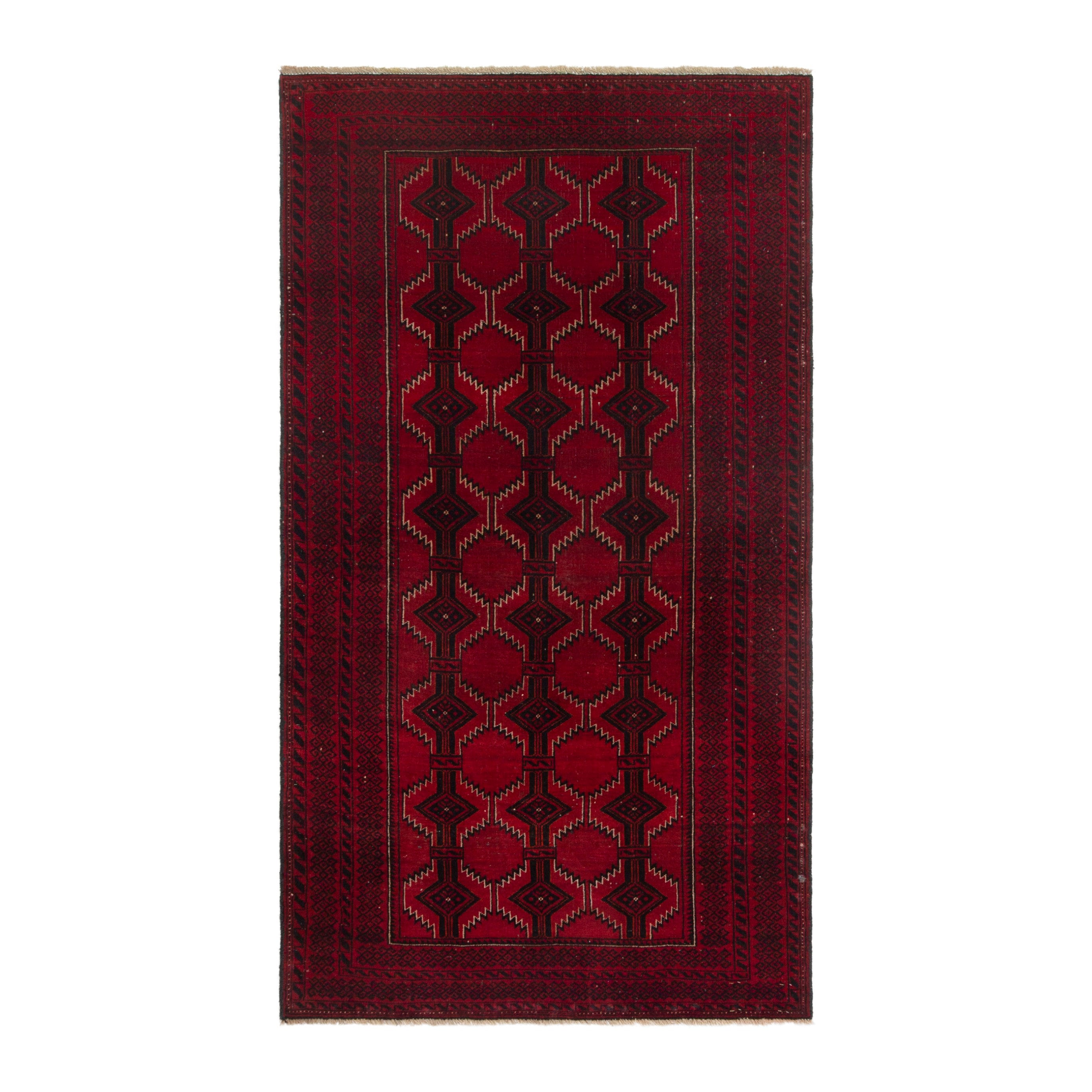 Persian Baluch accent rug in burgundy and deep red, 3'4" x 6'3"