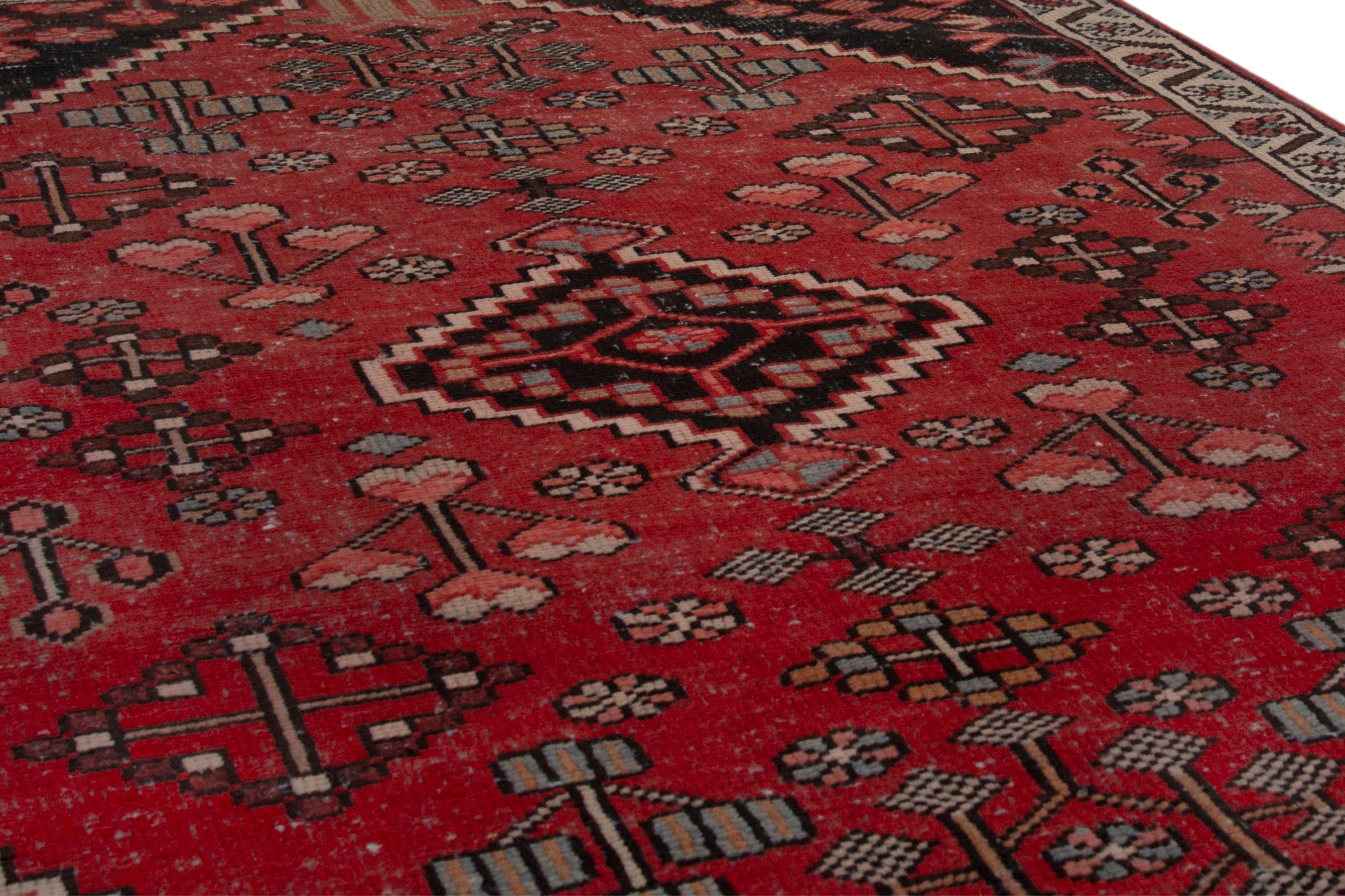 Persian Hamedan accent rug in deep red and burgundy, view 10 of 17