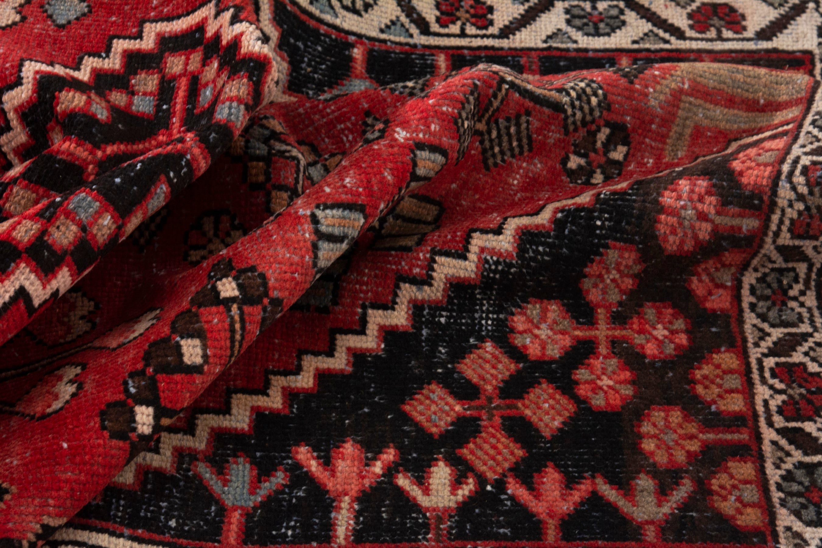 Persian Hamedan accent rug in deep red and burgundy, view 14 of 17