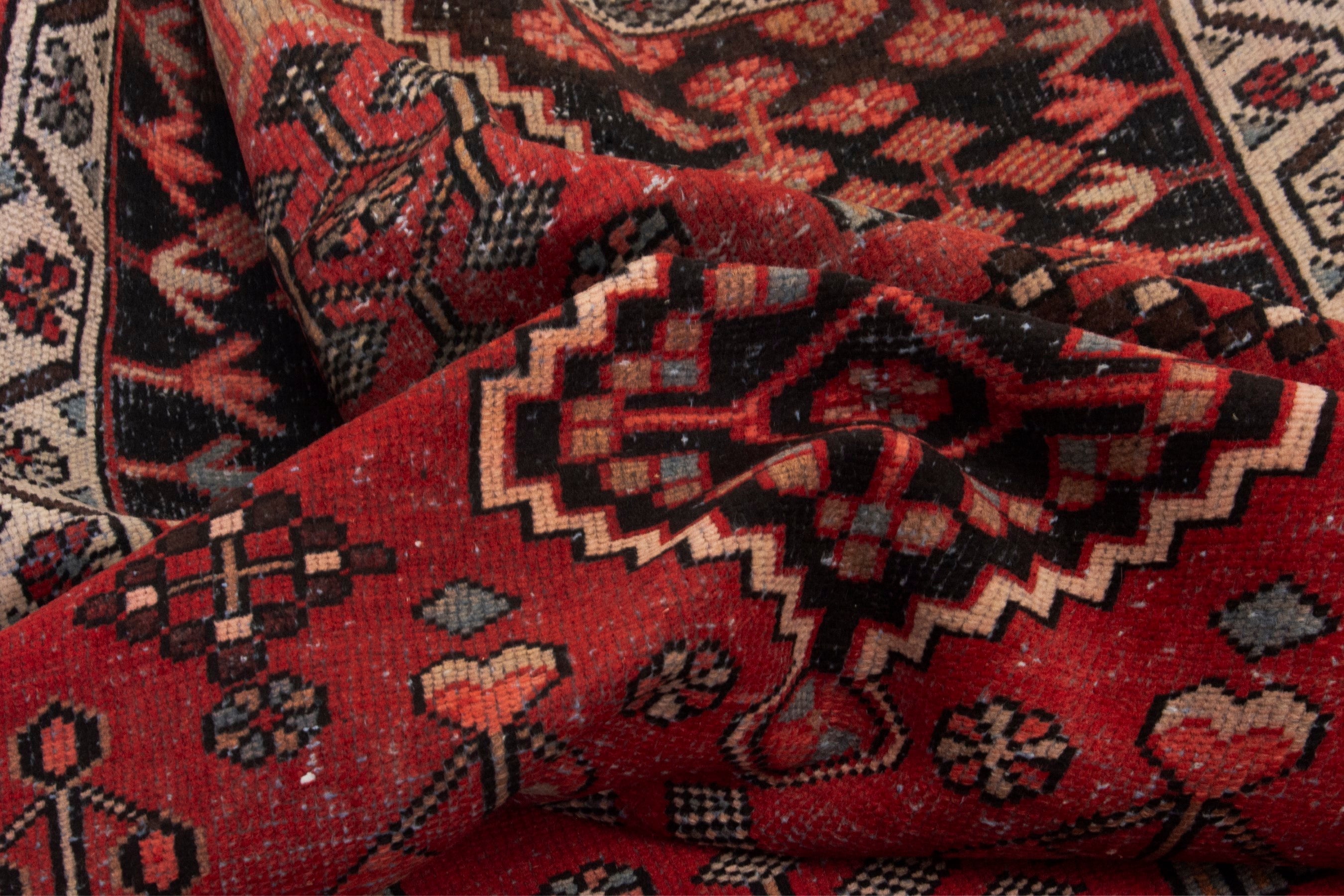 Persian Hamedan accent rug in deep red and burgundy, view 15 of 17