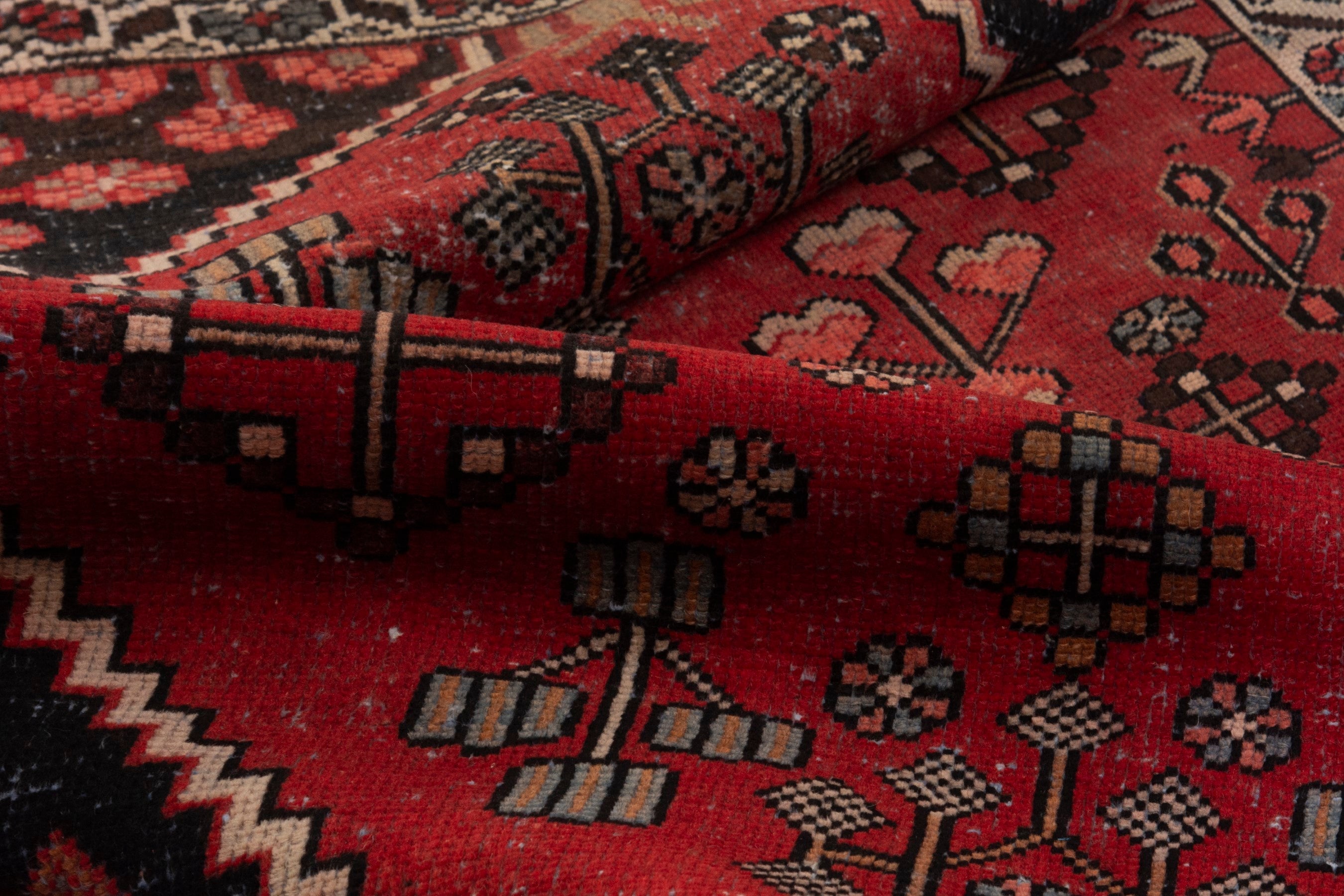 Persian Hamedan accent rug in deep red and burgundy, view 16 of 17