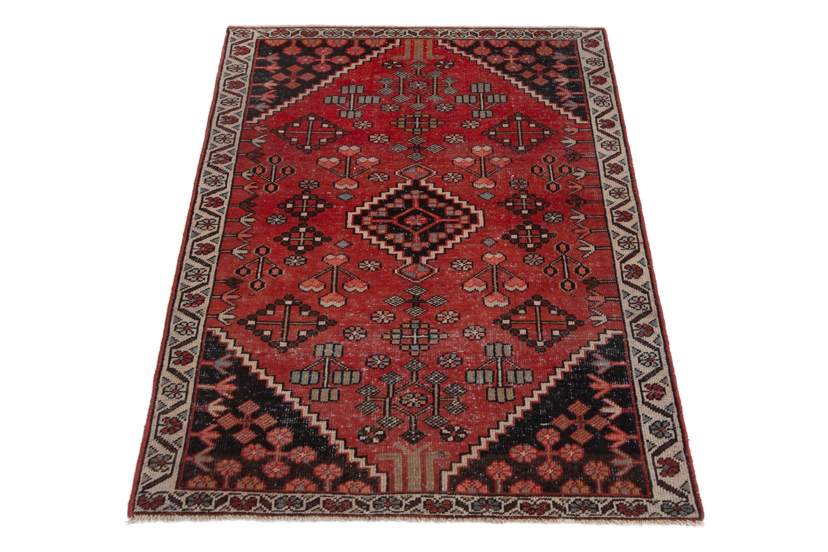 Persian Hamedan accent rug in deep red and burgundy, view 2 of 17