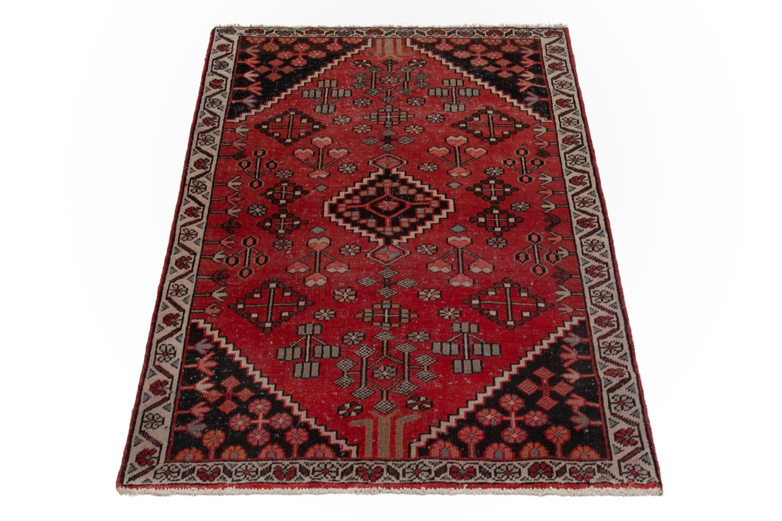Persian Hamedan accent rug in deep red and burgundy, view 3 of 17