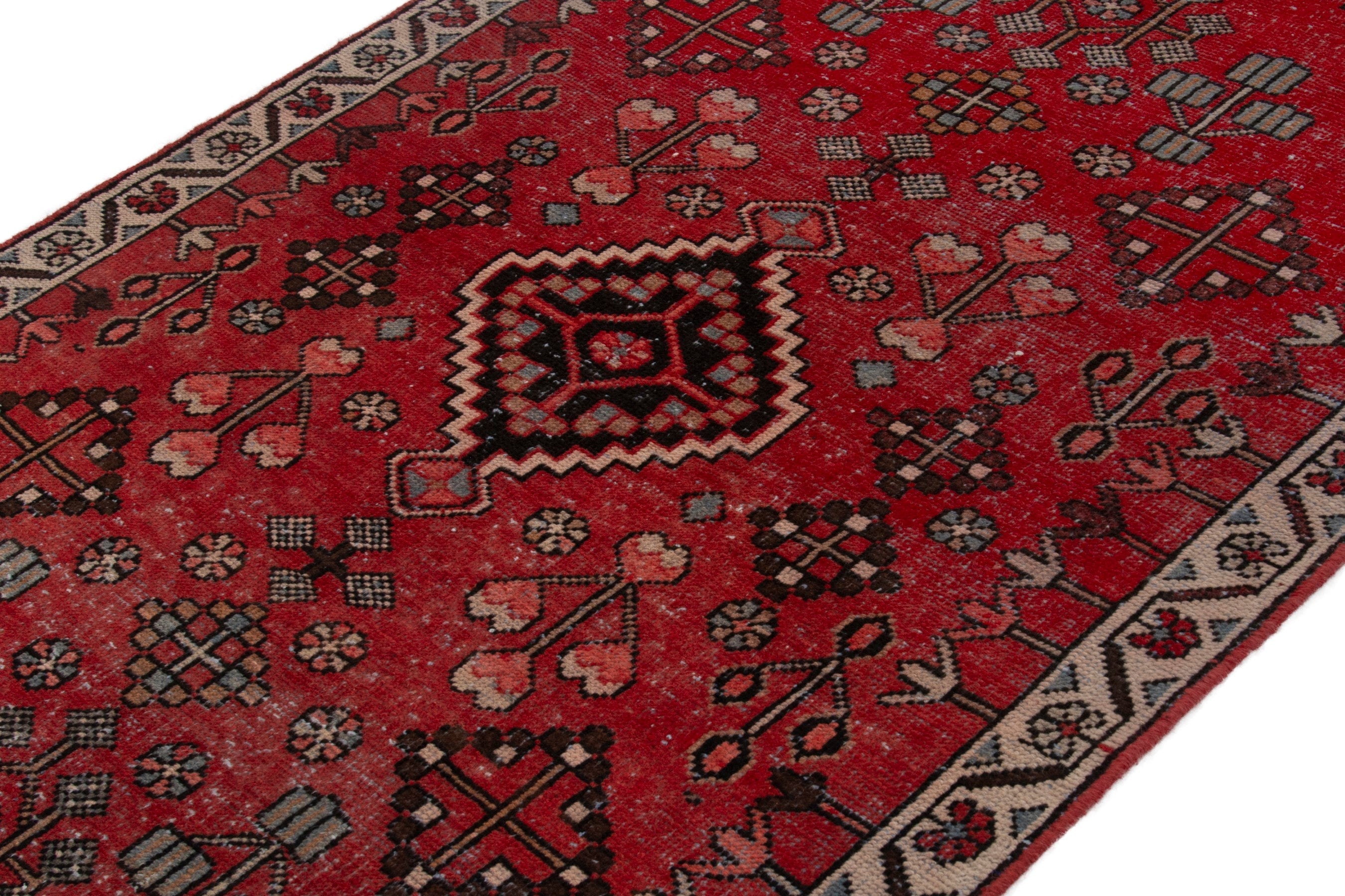 Persian Hamedan accent rug in deep red and burgundy, view 4 of 17