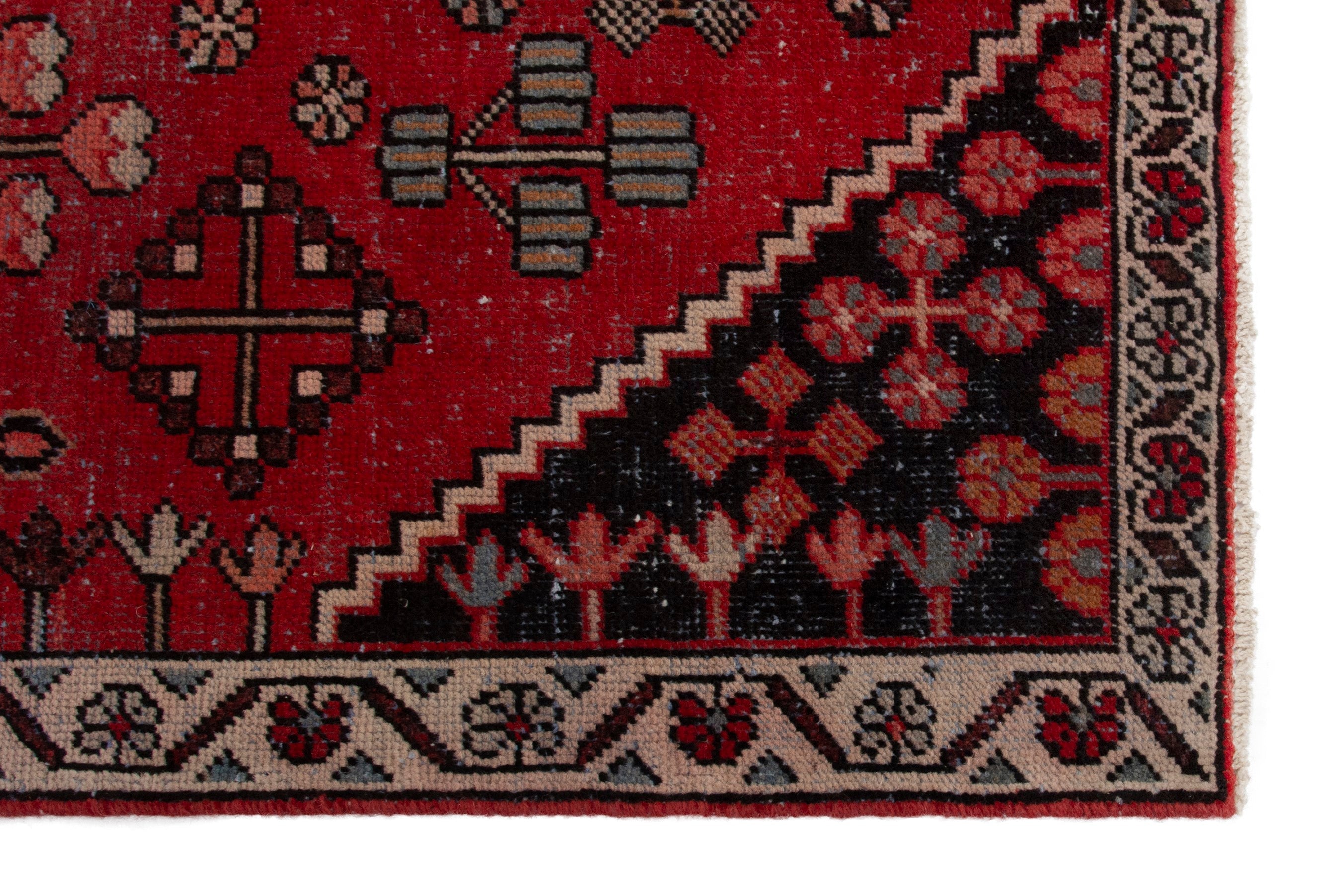 Persian Hamedan accent rug in deep red and burgundy, view 5 of 17