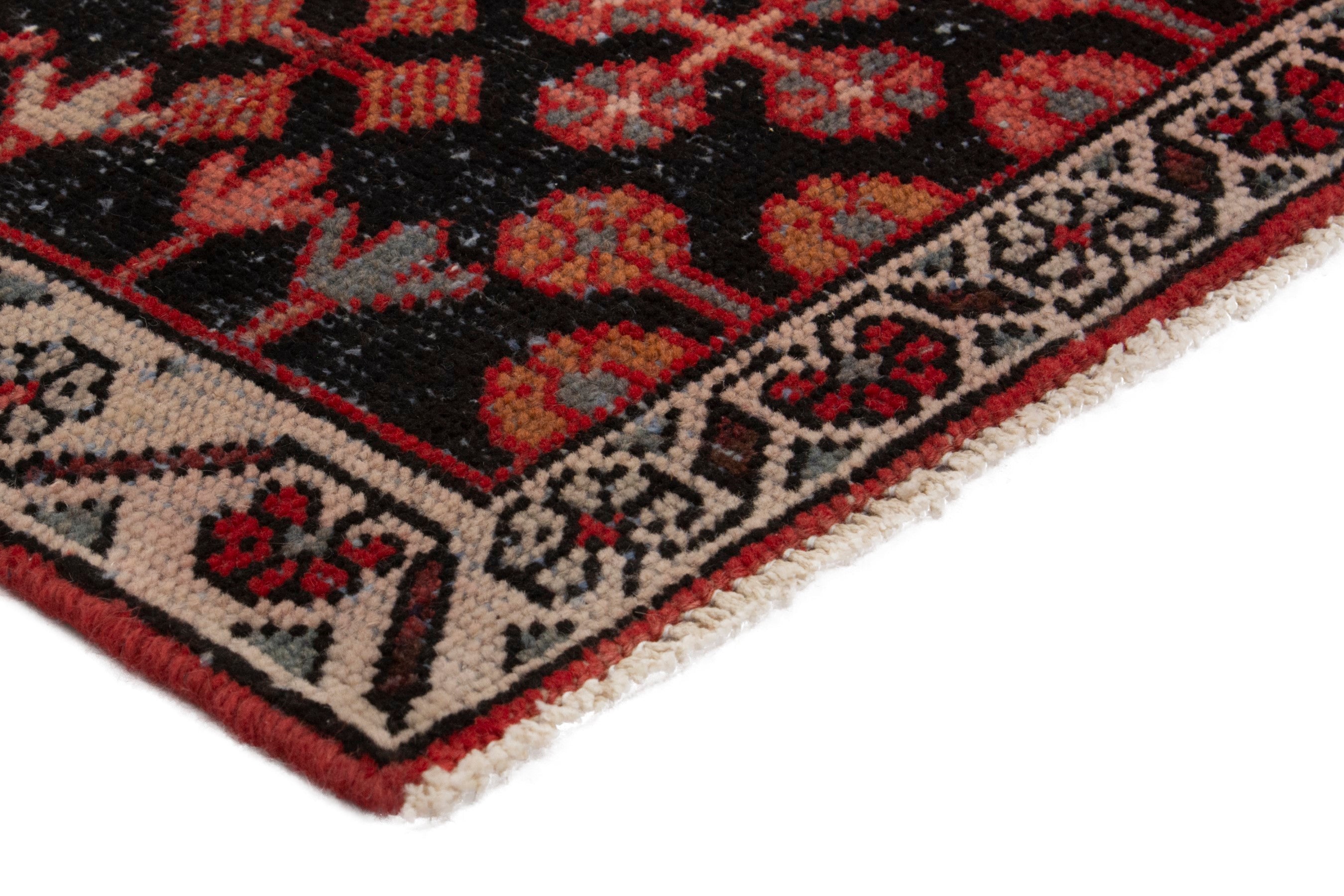 Persian Hamedan accent rug in deep red and burgundy, view 6 of 17