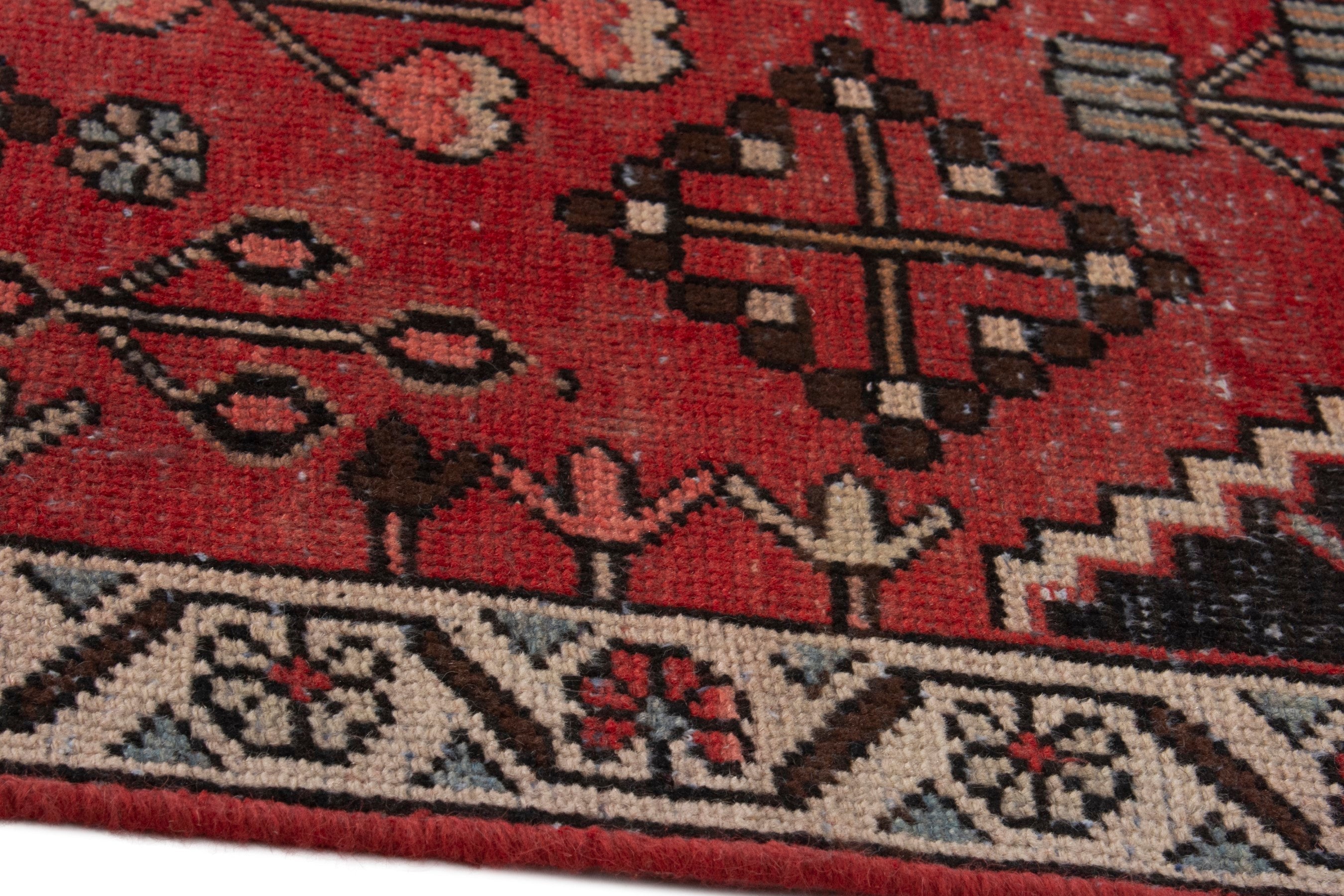 Persian Hamedan accent rug in deep red and burgundy, view 8 of 17