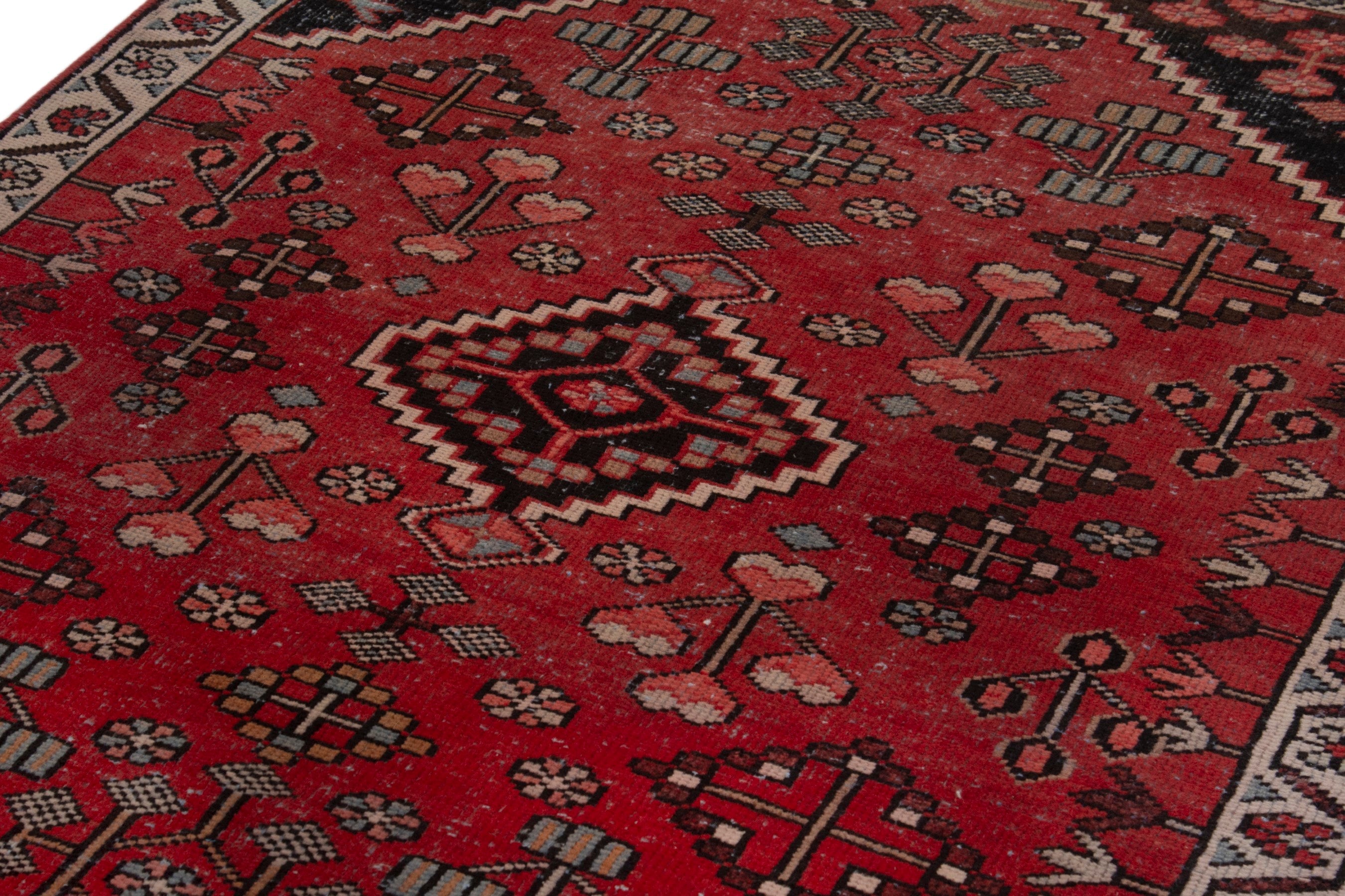 Persian Hamedan accent rug in deep red and burgundy, view 9 of 17