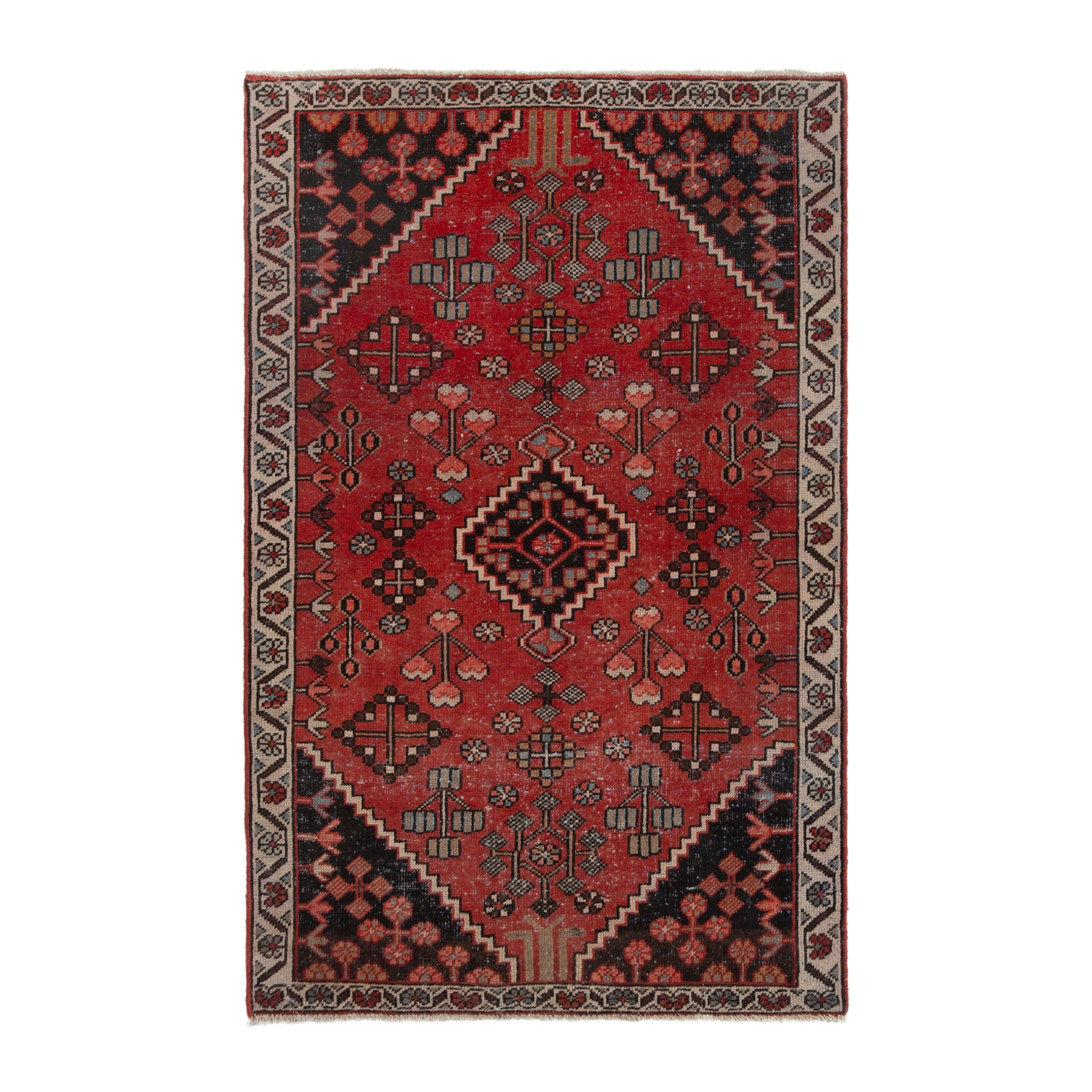 Persian Hamedan accent rug in deep red and burgundy, 4'3" x 6'7"