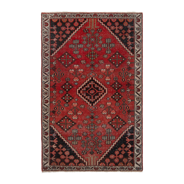 Persian Hamadan accent rug in deep red and burgundy, 4'3" x 6'7"