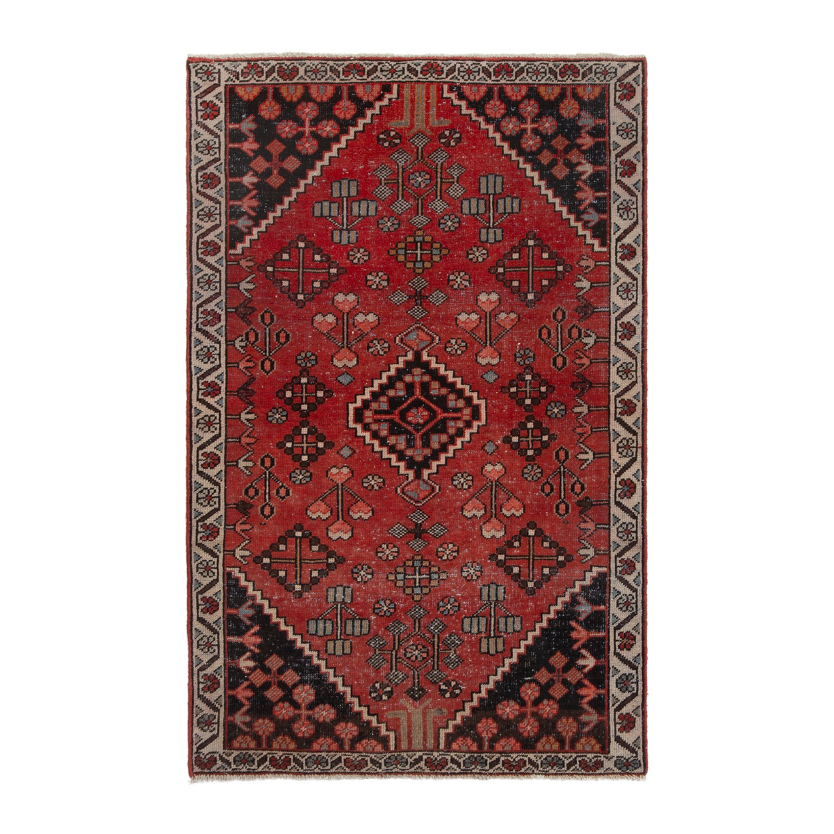 Persian Hamedan accent rug in deep red and burgundy, 4'3" x 6'7"