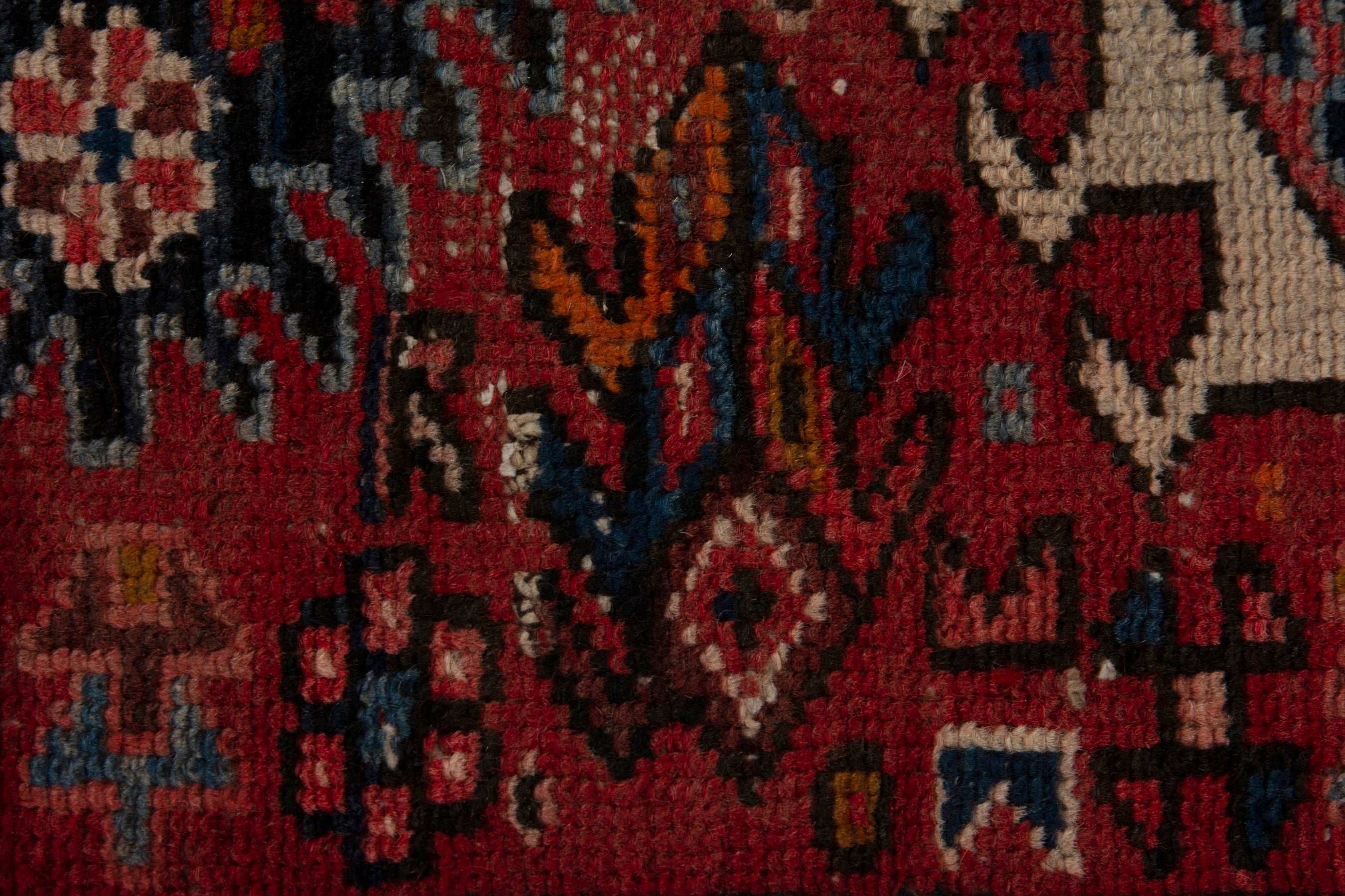 Persian Gharajeh accent rug in burgundy and deep red, view 12 of 15