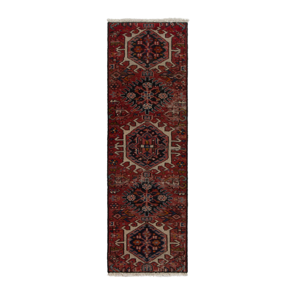 Persian Gharajeh runner rug in burgundy and deep red, 1'6" x 4'7"