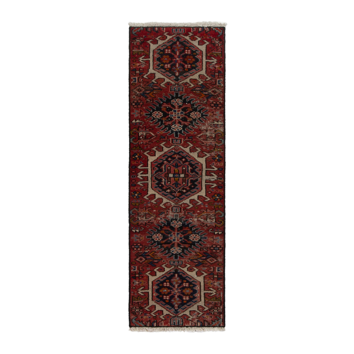 Persian Gharajeh runner rug in burgundy and deep red, 1'6" x 4'7"