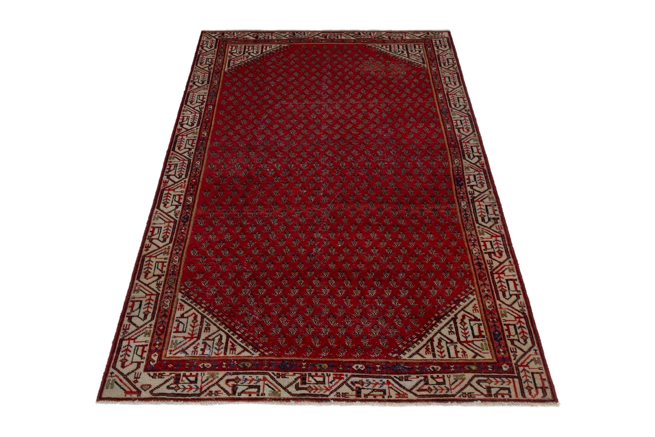 Persian Botteh runner rug in deep red and cream, view 2 of 18