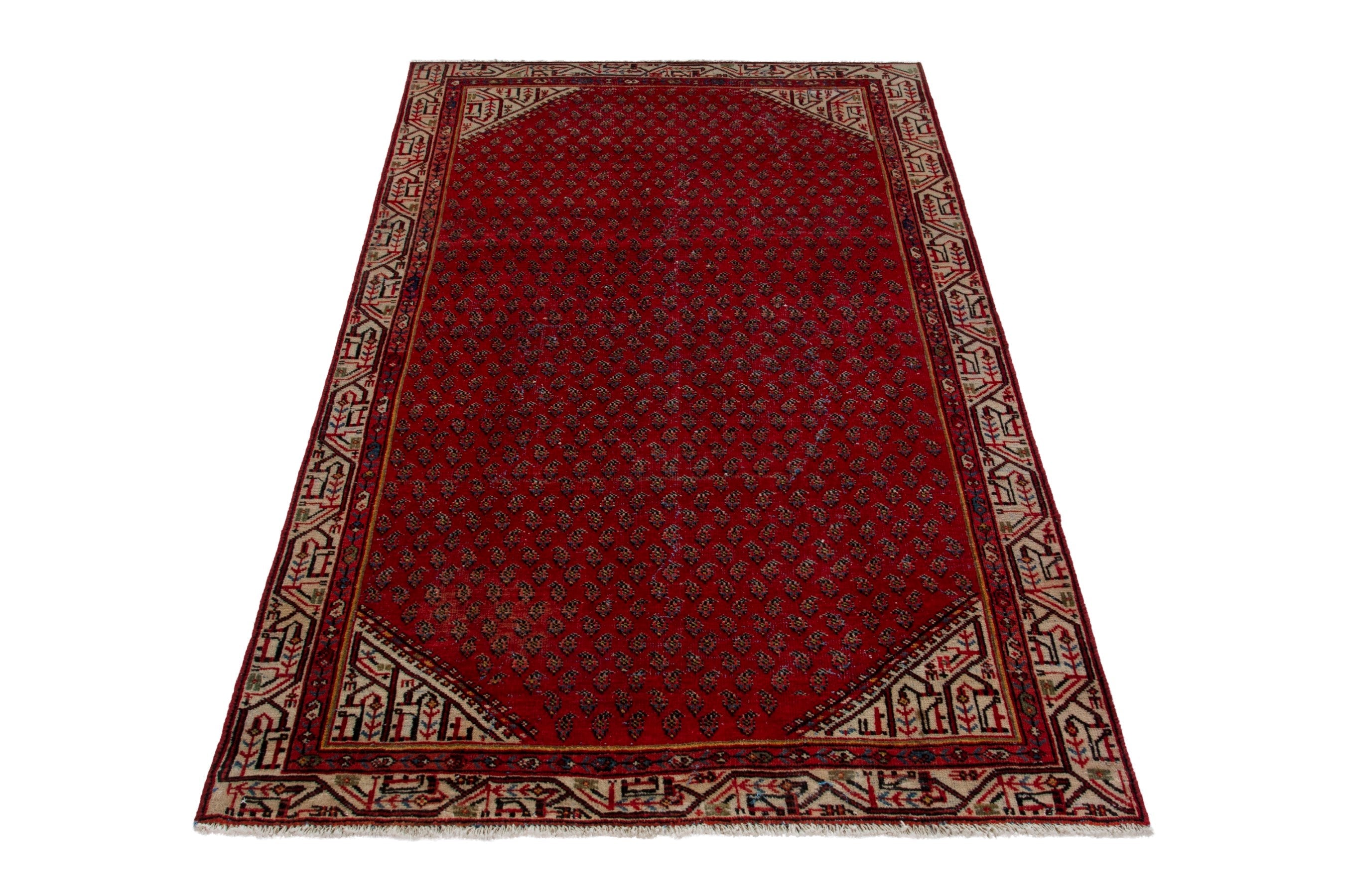 Persian Botteh runner rug in deep red and cream, view 3 of 18