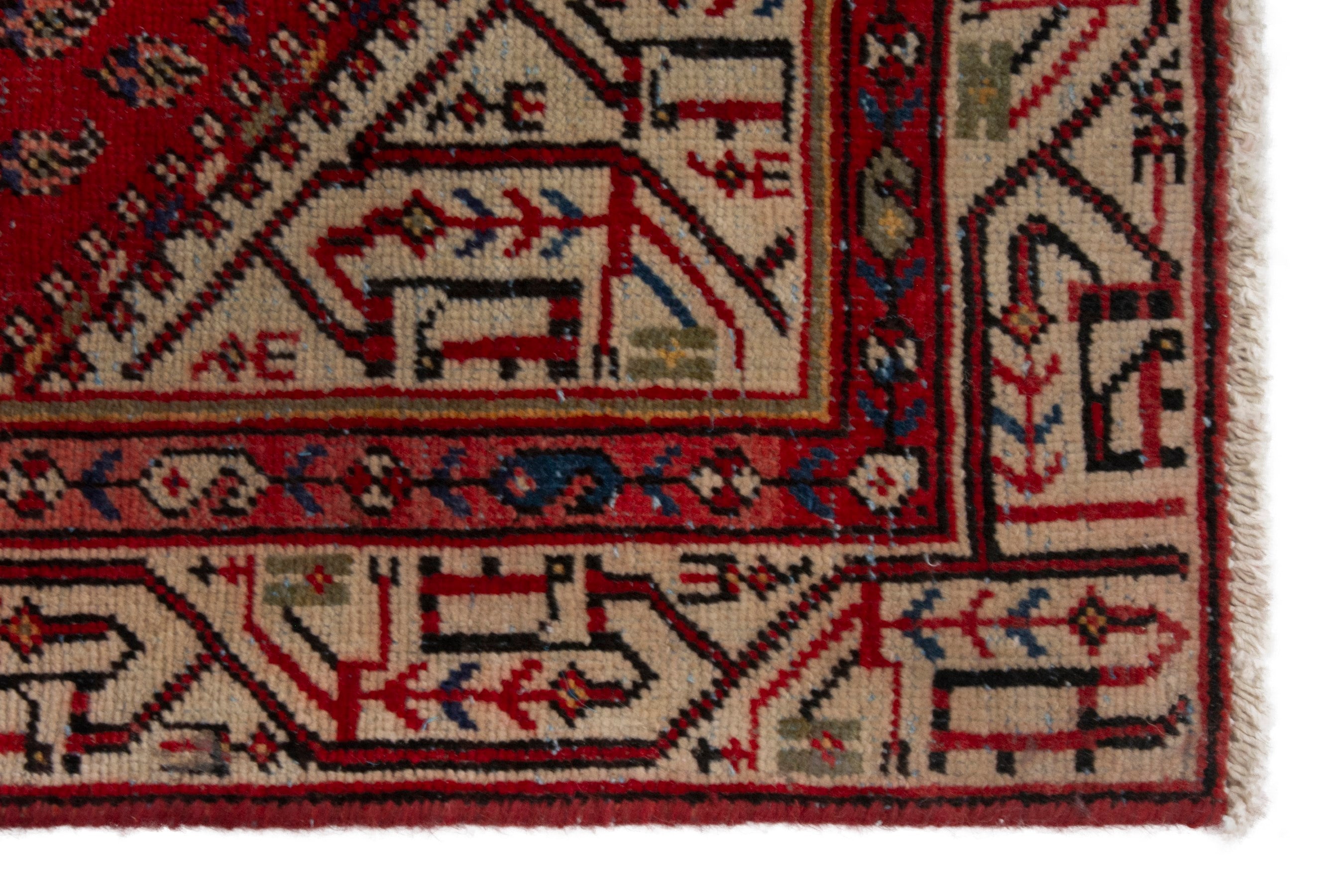 Persian Botteh runner rug in deep red and cream, view 5 of 18