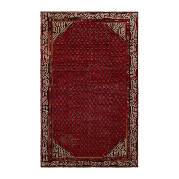 Persian Botteh runner rug in deep red and cream, 3'5" x 6'11"