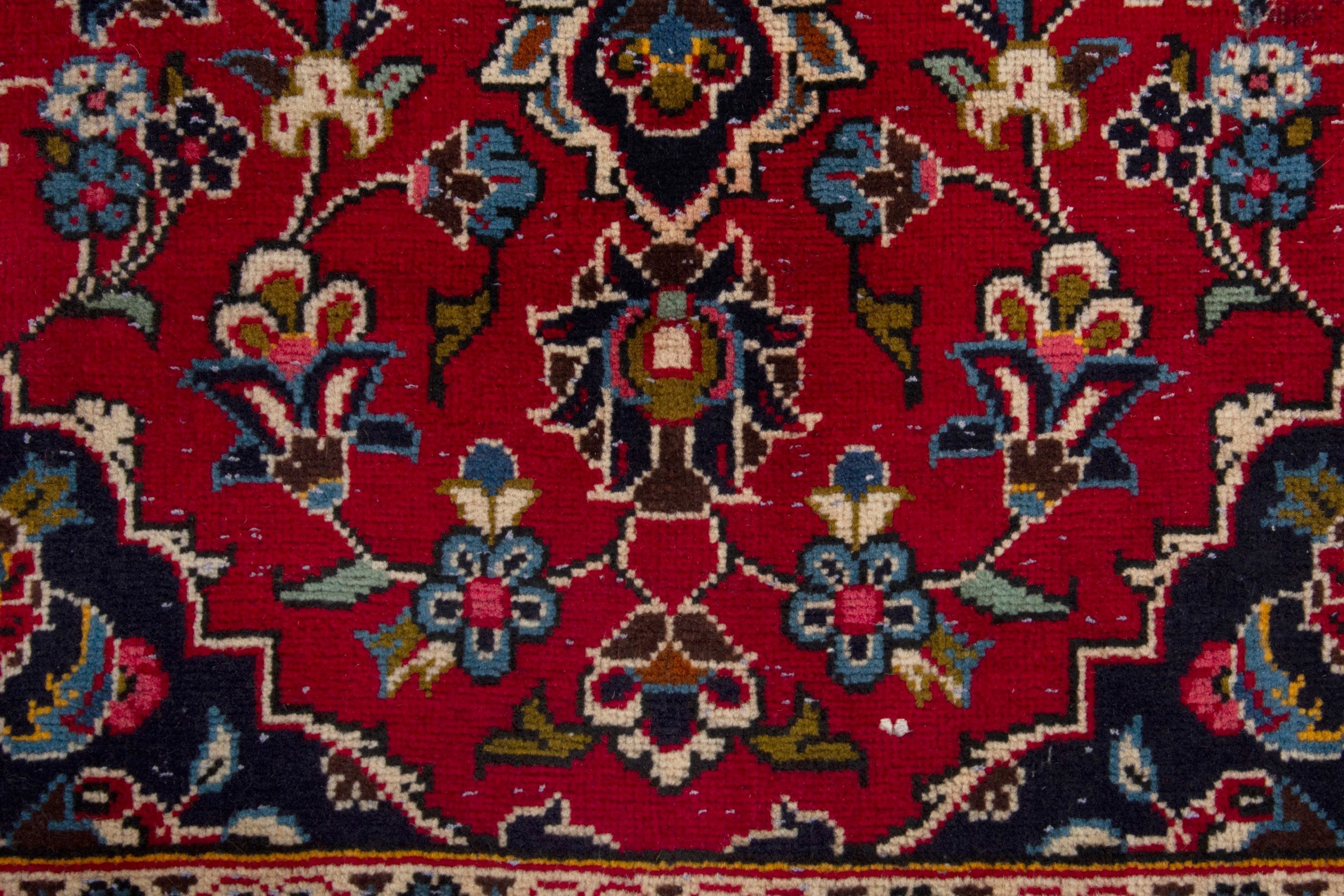 Persian Kashan accent rug in deep red and navy, view 11 of 17