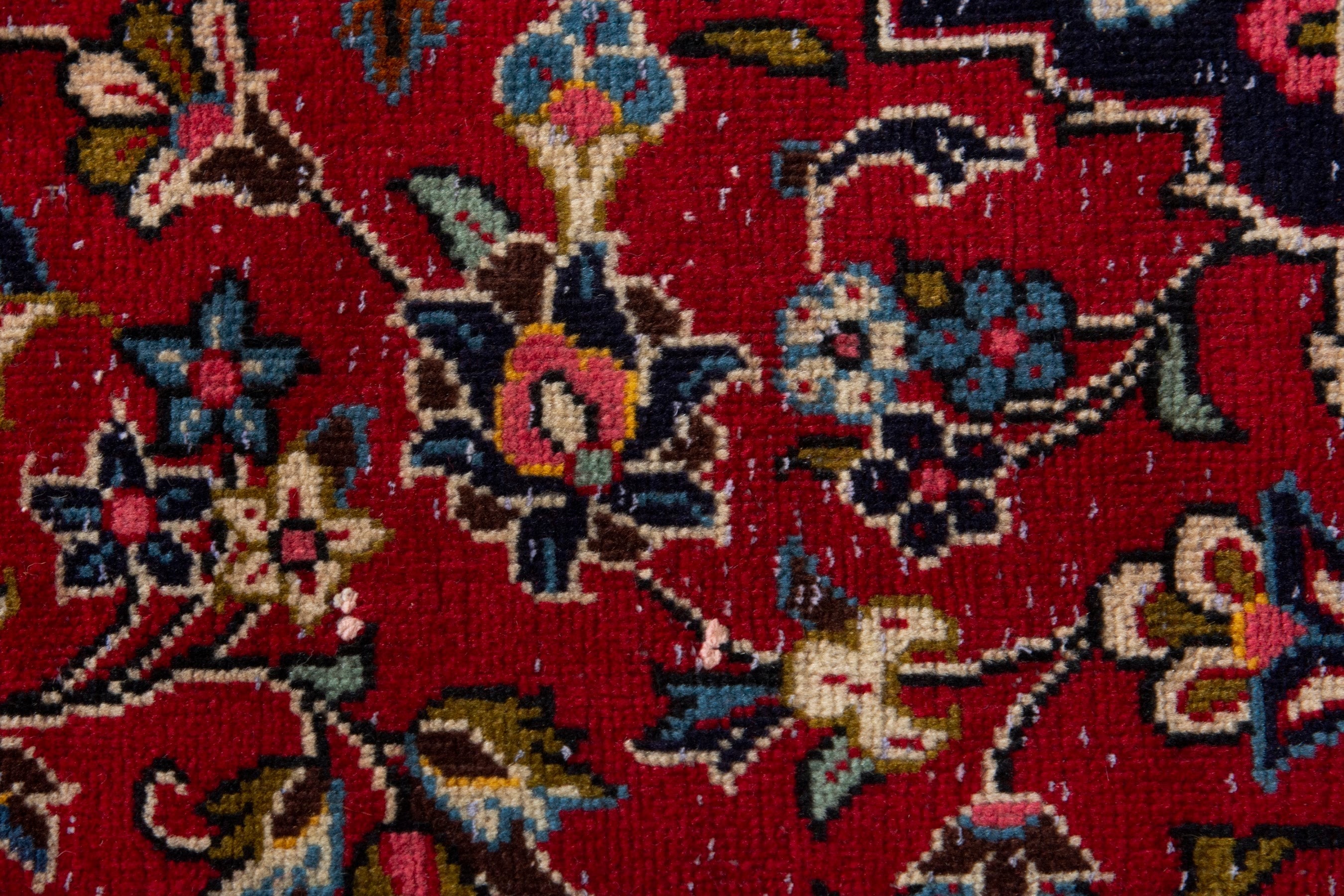Persian Kashan accent rug in deep red and navy, view 13 of 17