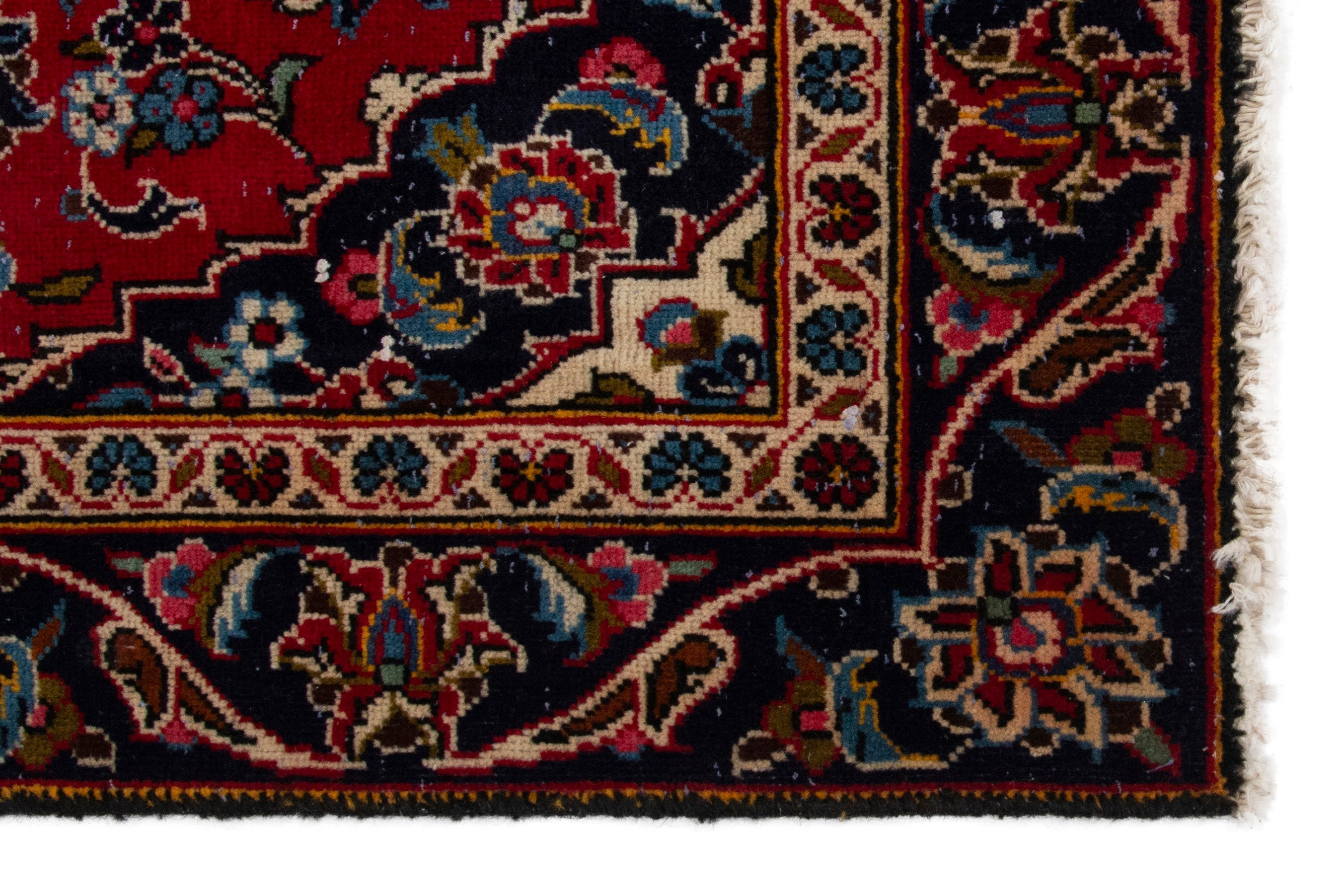 Persian Kashan accent rug in deep red and navy, view 5 of 17