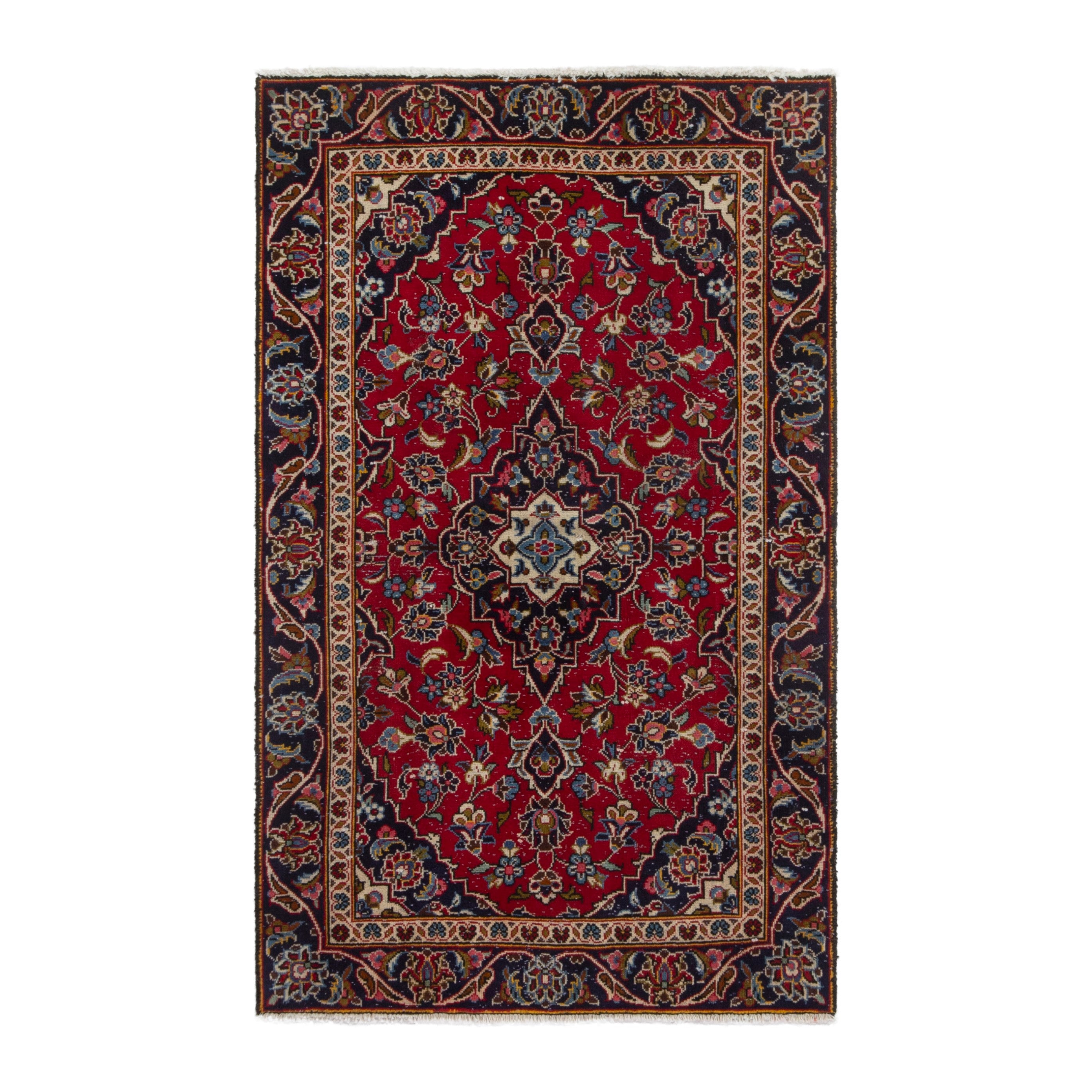 Persian Kashan accent rug in deep red and navy, 2'9" x 4'7"