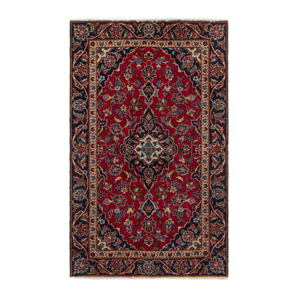Persian Kashan accent rug in deep red and navy, 2'9" x 4'7"