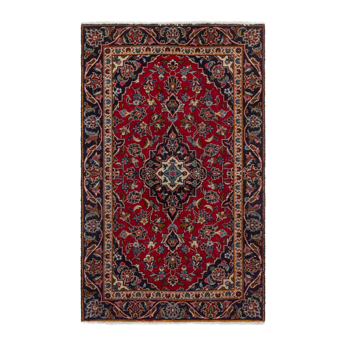 Persian Kashan accent rug in deep red and navy, 2'9" x 4'7"