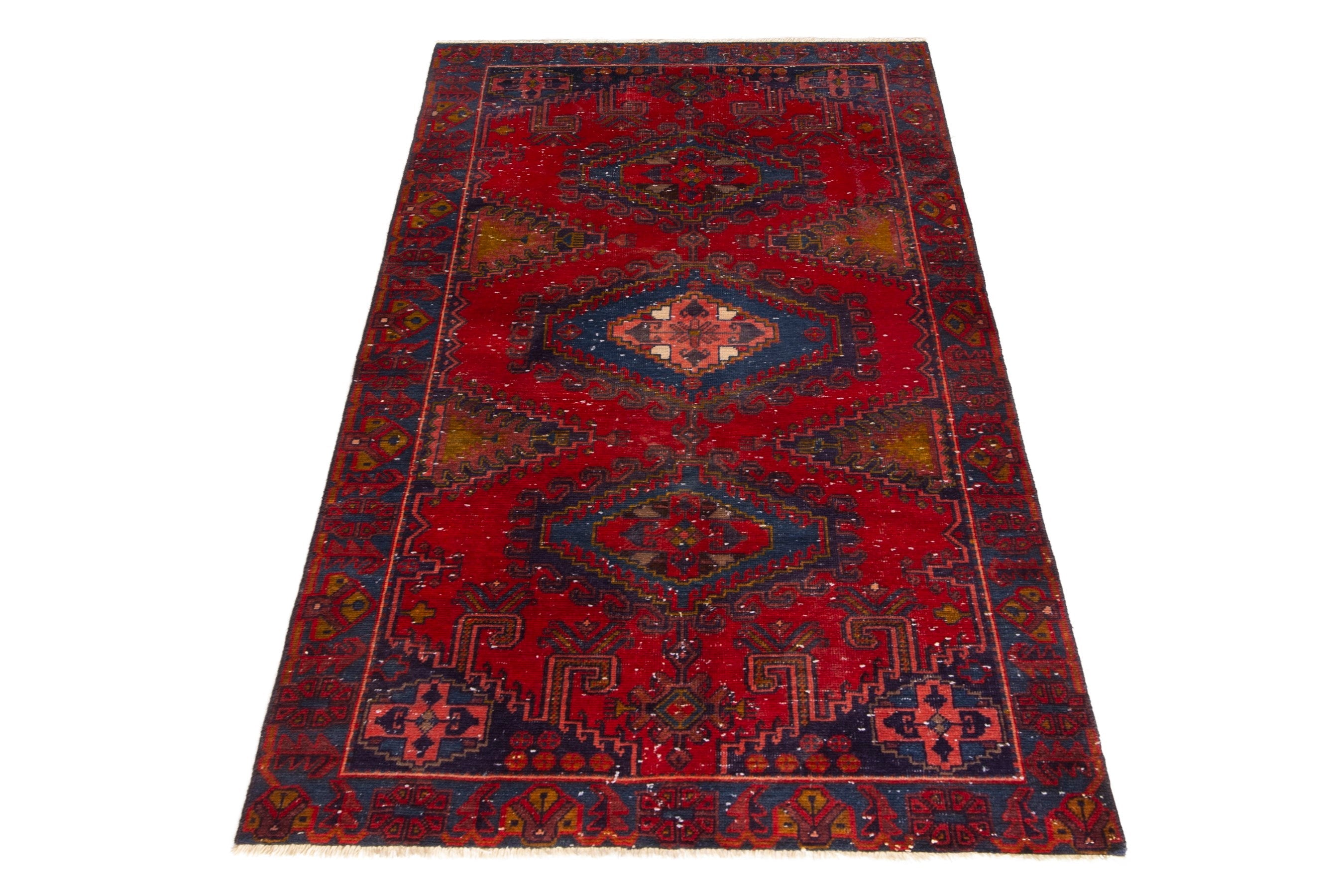 Persian Vist area rug in deep red and dark blue, view 2 of 19