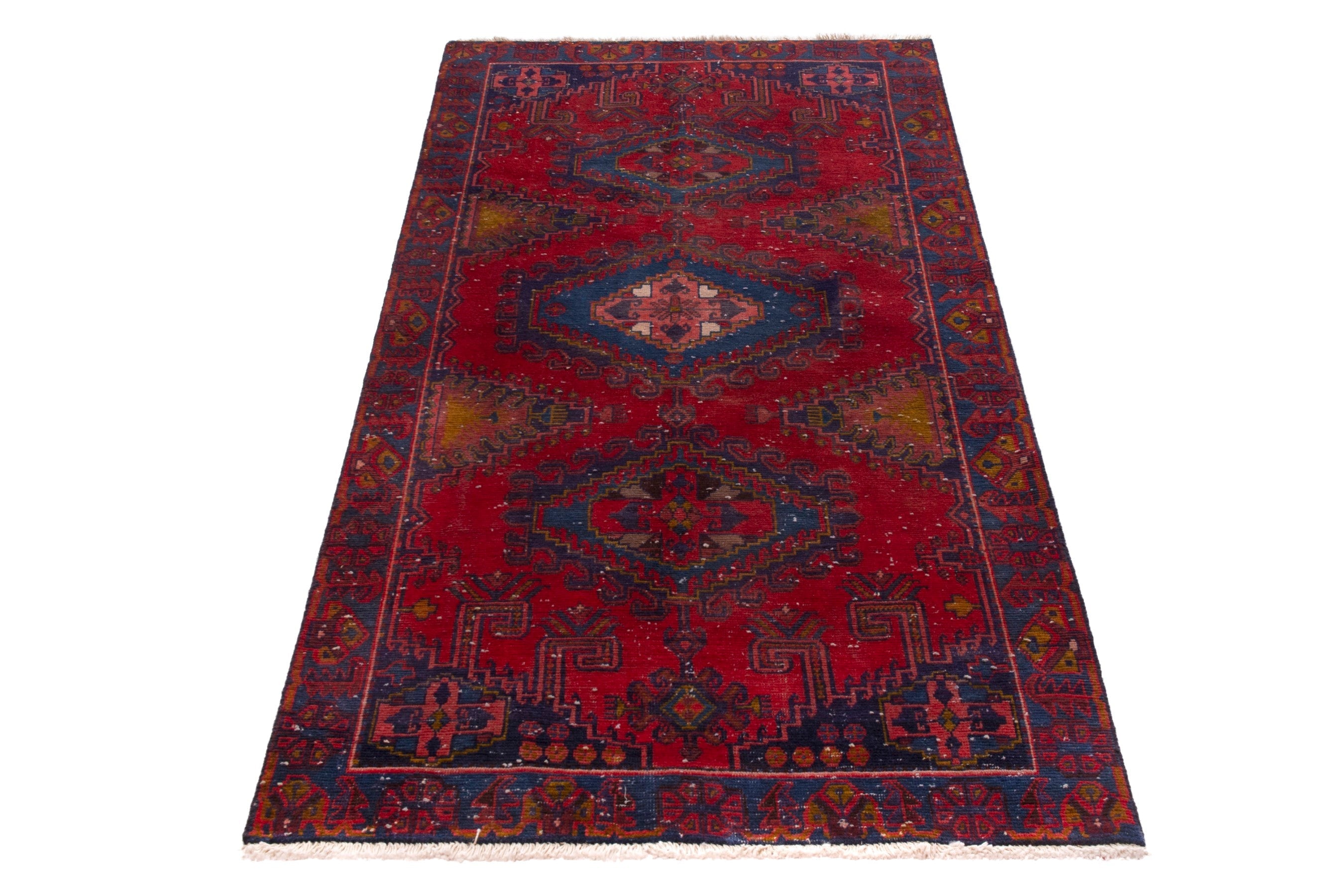 Persian Vist area rug in deep red and dark blue, view 3 of 19