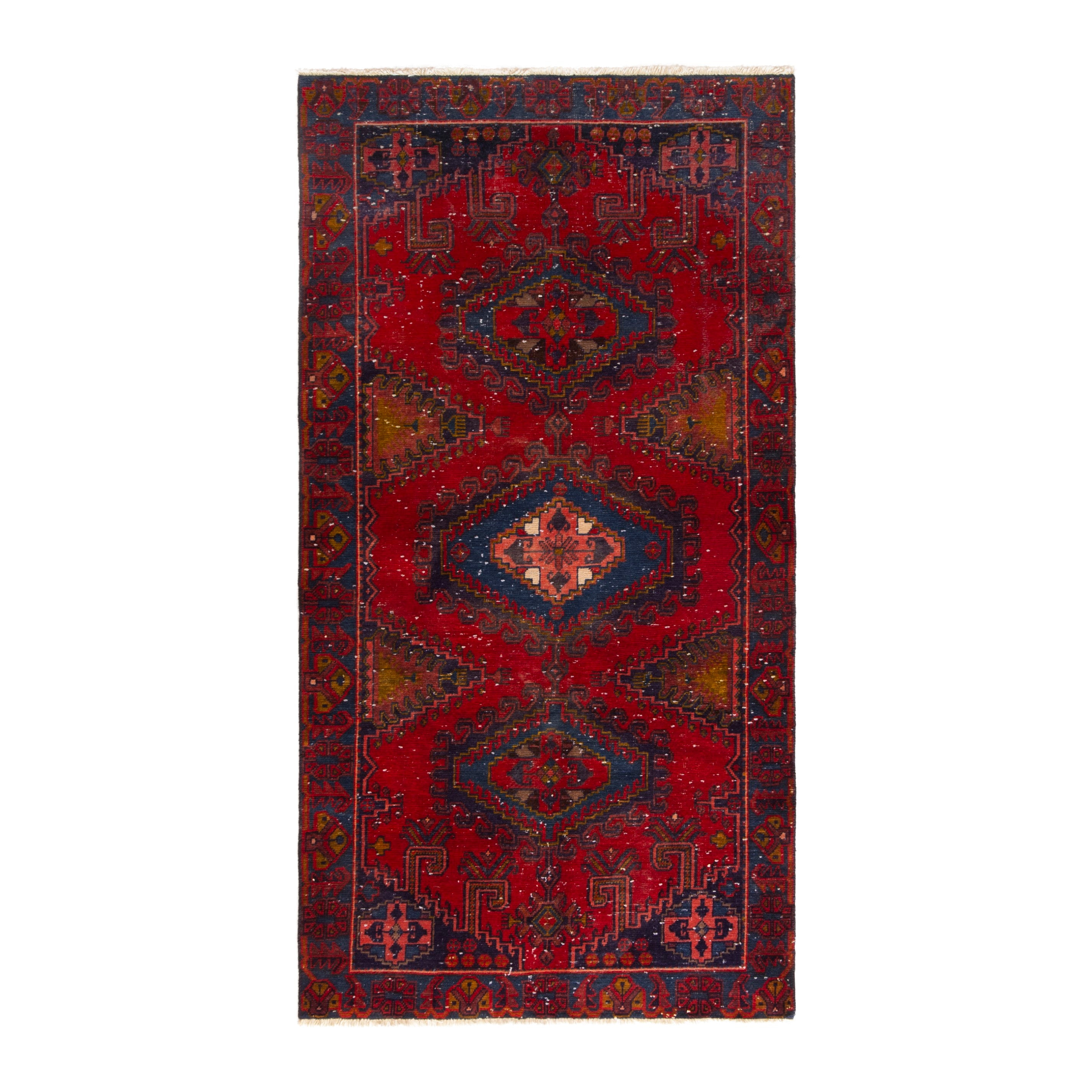 Persian Vist area rug in deep red and dark blue, 3'7" x 6'11"