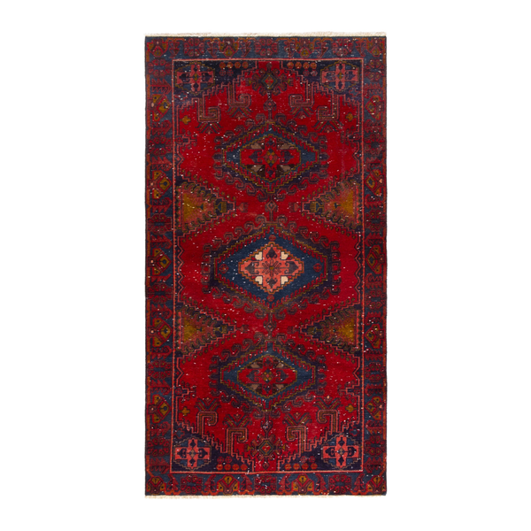 Persian Vist area rug in deep red and dark blue, 3'7" x 6'11"