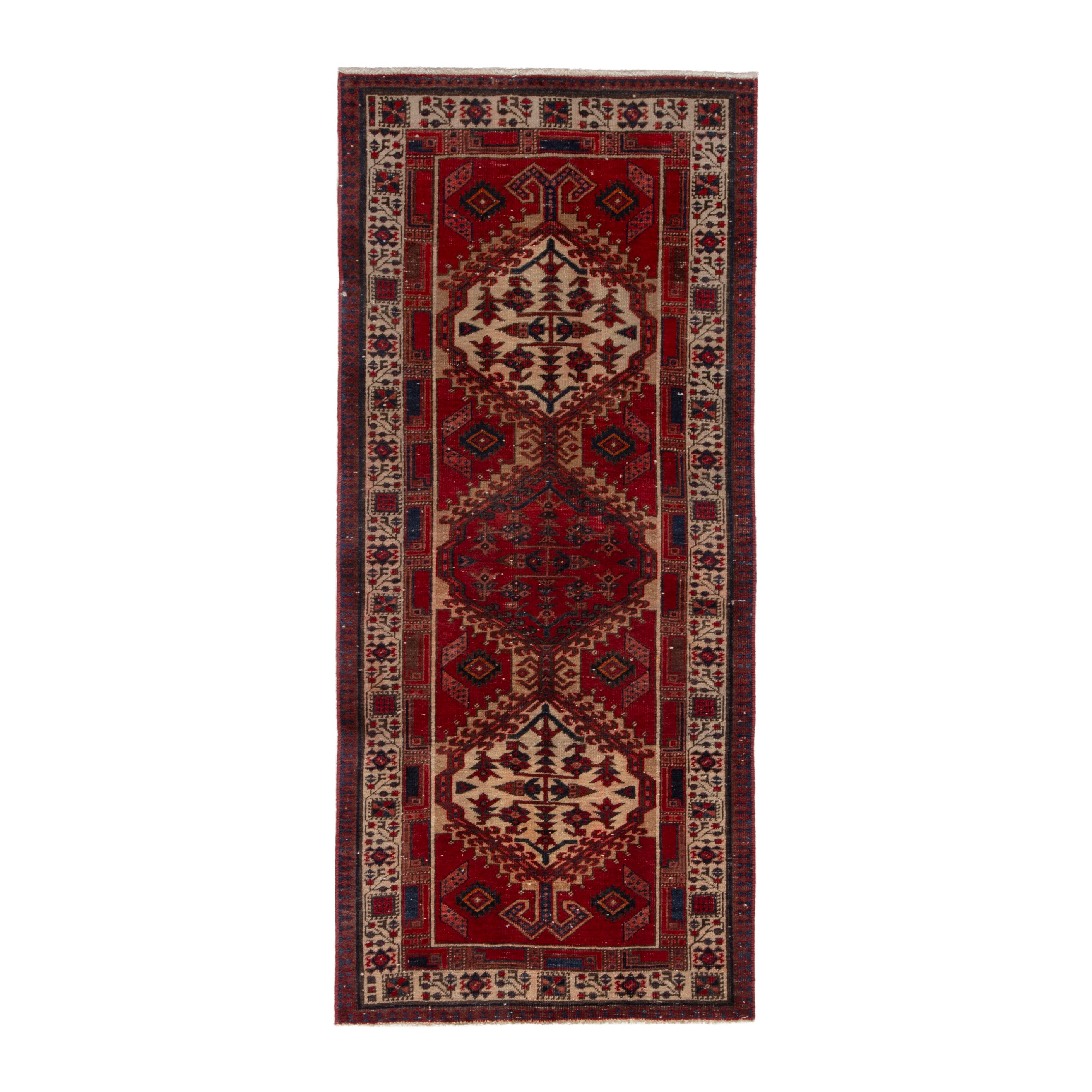Persian Ardabil runner rug in deep red and cream, 3'1" x 7'5"