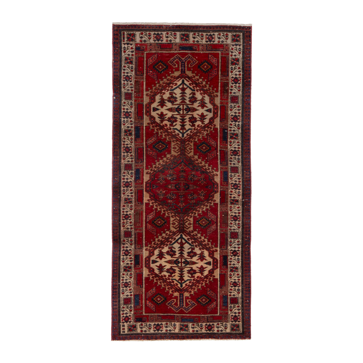 Persian Ardabil runner rug in deep red and cream, 3'1" x 7'5"